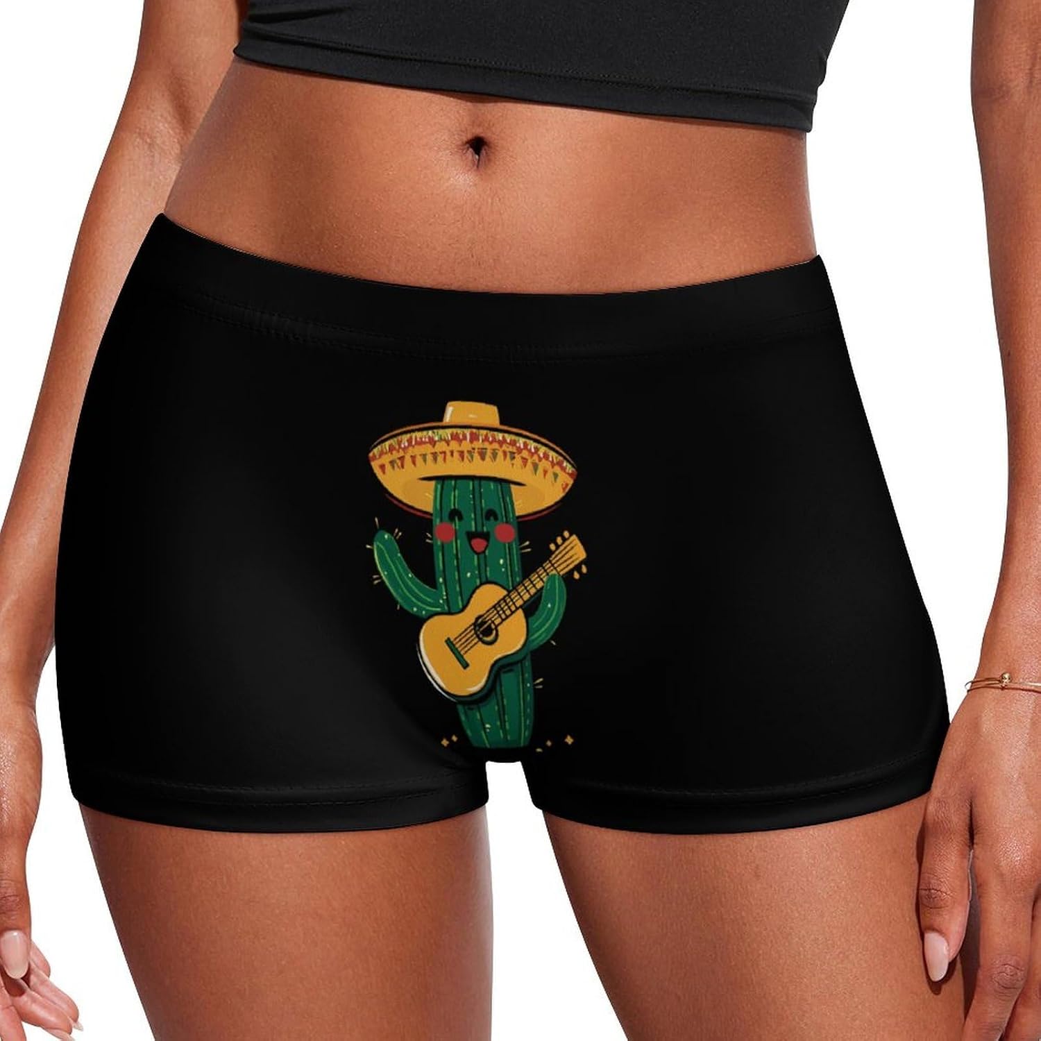 Mexico Cactus Playing Guitar Fashion Women's Boxer Briefs Breathable Underpants Trunks Stretch Underwear