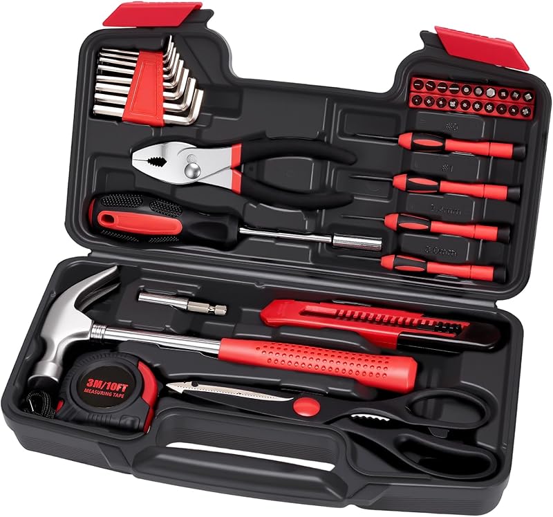 39-Piece Home Tool Set– Durable Household Hand Tool Kit with Hammer, Screwdrivers, Pliers, Wrench, Hex Keys & More – Compact Storage Case for Home Repairs, DIY & Maintenance