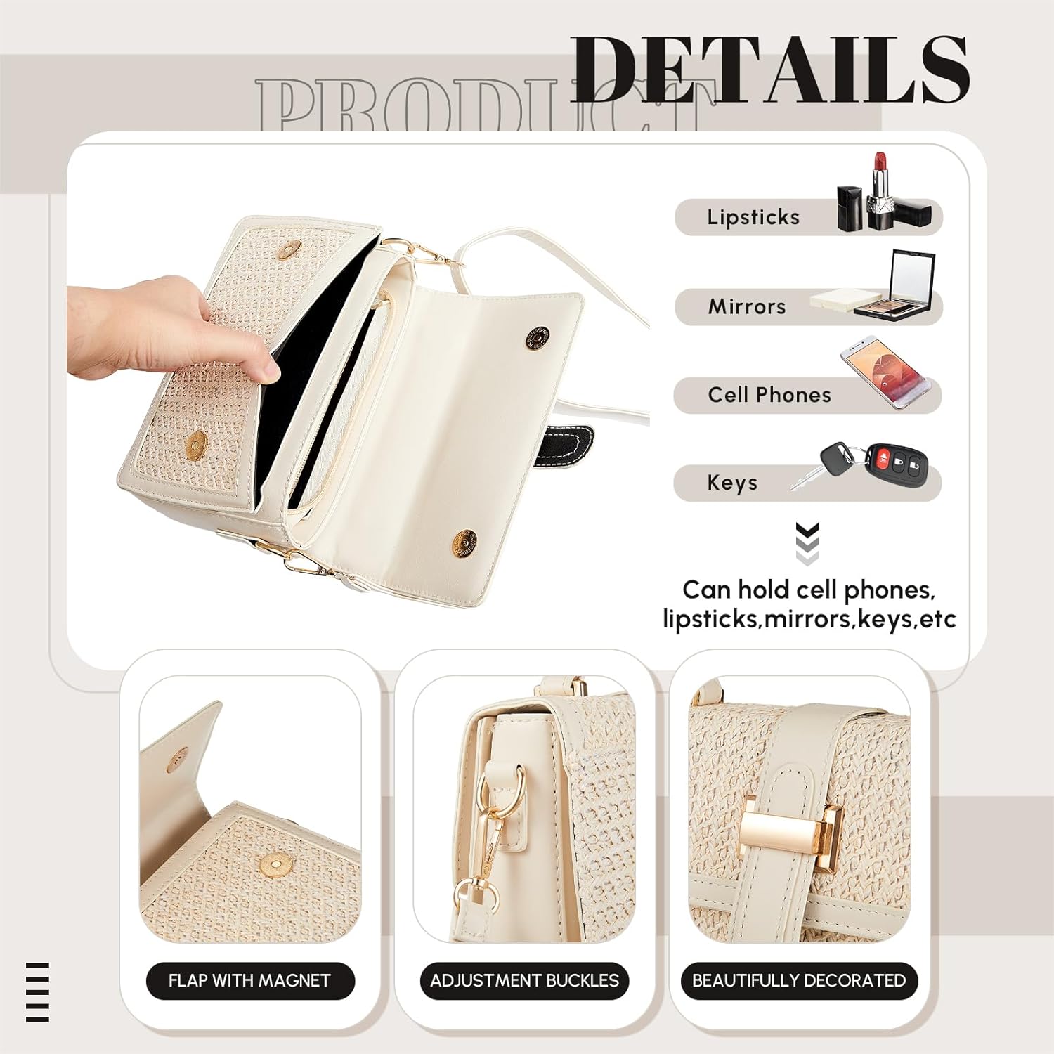 3 Pcs Straw Crossbody Bag with Boho Hoop Earrings and Silk Hair Scarf Summer Woven Purses for Women 2026 Shoulder Straw Purse for Women Beach Vacation Gift