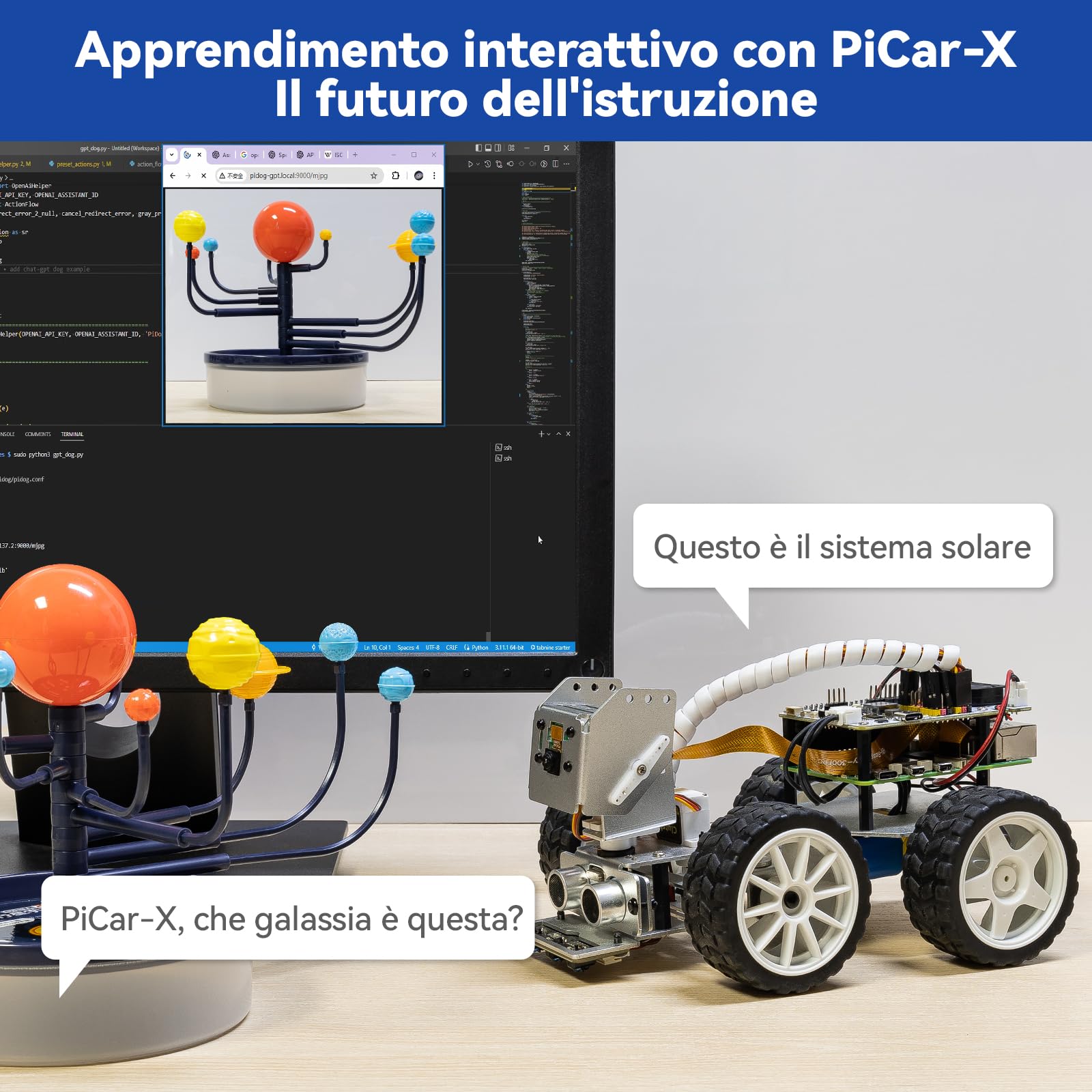 SunFounder PiCar-X Kit auto robot IA per Raspberry Pi 5/4/3B+/Zero 2W, Openclaw LLM ChatGPT/Gemini/Grok, riconoscimento vocale e video, Python, Scratch, fotocamera (Raspberry Pi non incluso)