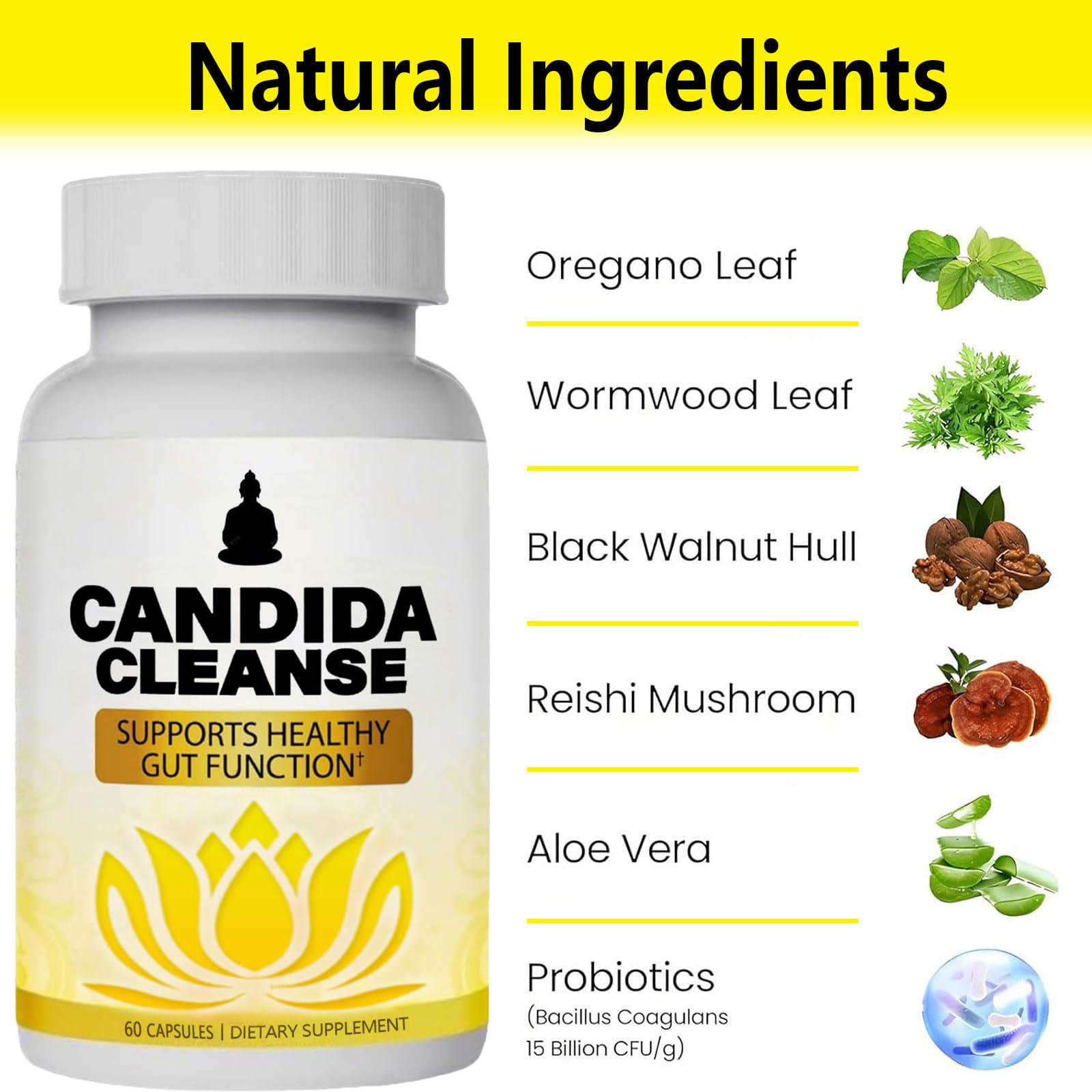 Candida Cleanse - Gut & Colon Support, Natural Herbal Formula, Include Oregano Leaf, Wormwood, Black Walnut, Caprylic Acid-1, 60 Capsules (2) — Amazon image 3