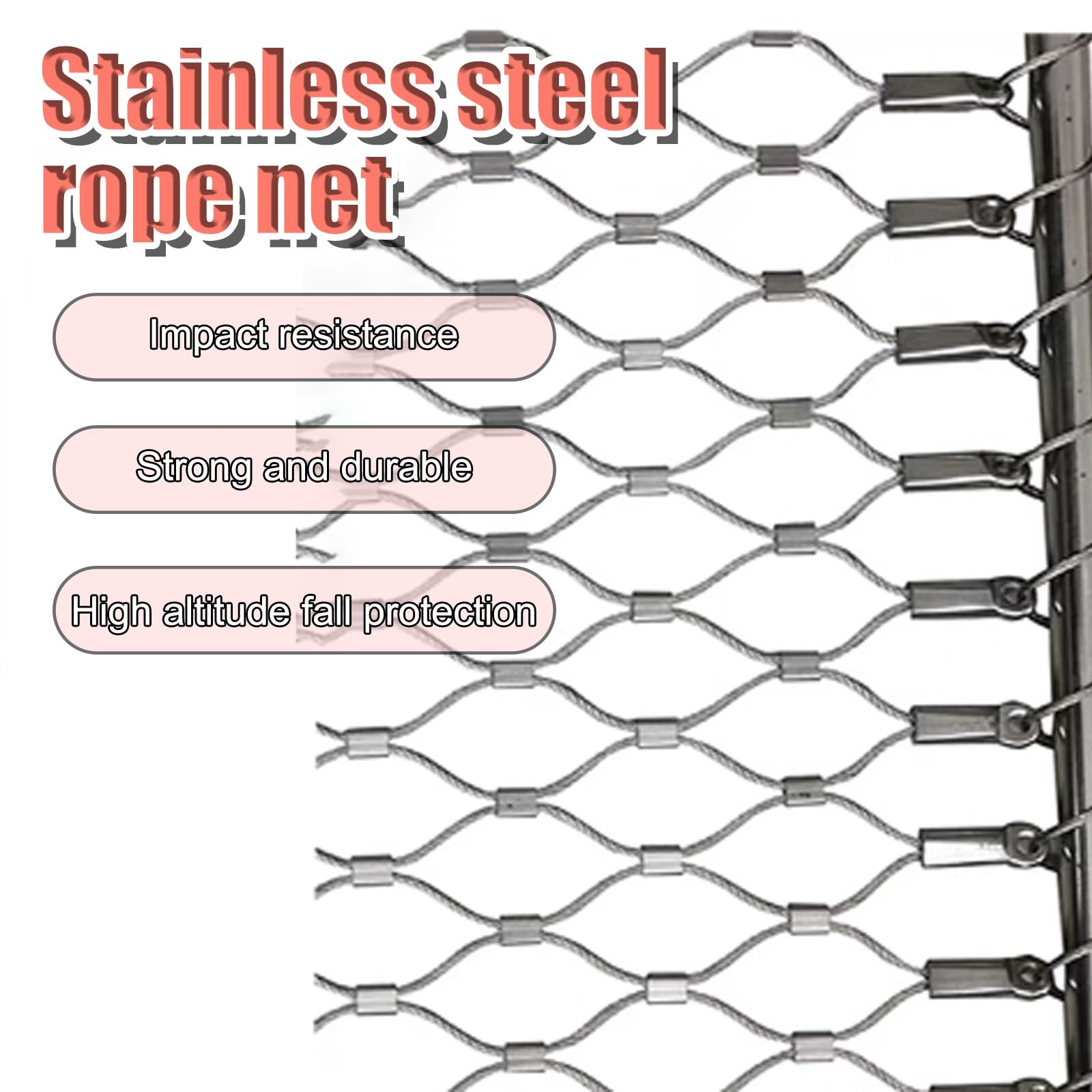 18 x 2 m Rosso de Seguridad Anticaídas Roja para Parques Infantiles, Jardines, Balcones y Escaleras - Incluye Cable de Protección Metálico, Ideal para Seguridad Exterior.