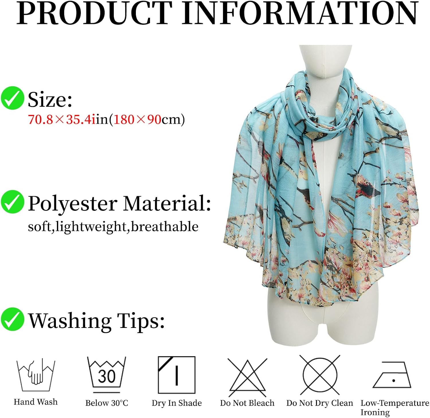 QIUTIMIY Lightweight Scarves Floral Cotton Scarf for Women Fashion Shawl Wraps Thin Fall Winter Neck Scarves image 5