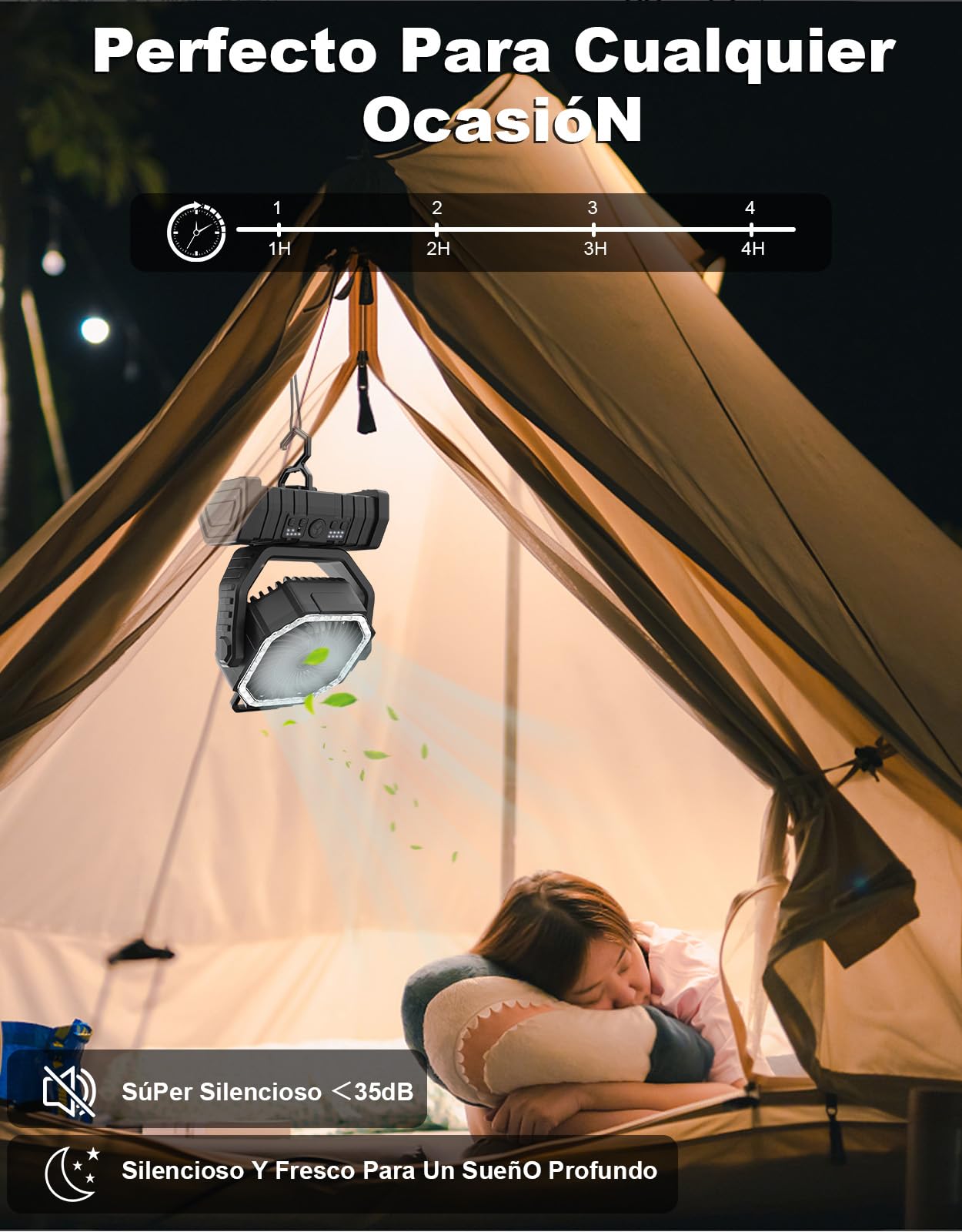 Richday Ventilador Camping 20000mAh, Ventilador Portatil Recargable, Ventilador USB de mesa con batería,Control Remoto, 270° de rotación,Luz LED, para Oficinas Dormitorio Tienda Camping Viaje