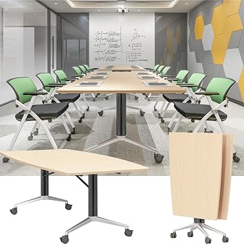 6.5FT Conference Table for 6-8 People, 78 inch Long Rectangular Seminar Table Folds in The Middle, Folding Mobile Conference Room Table with Wheels for Office,Meeting RoomOnly Table 2PCS