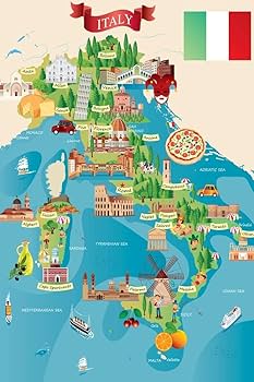 Amazon.co.jp: イタリアの観光地と旅行先 イラスト入り地図 世界