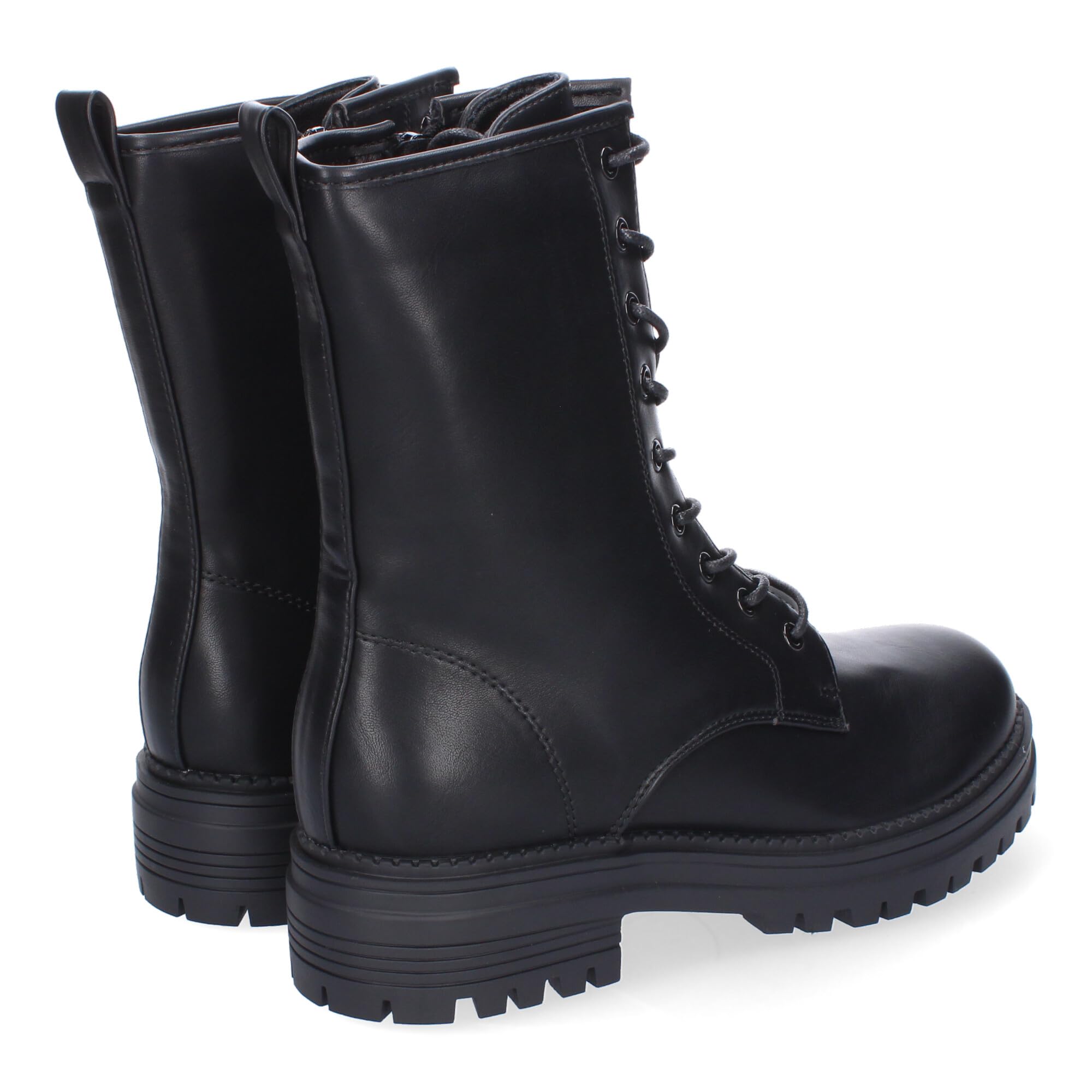 Botas Mujer Militar Cordones Suela Dentada Cremallera Lateral