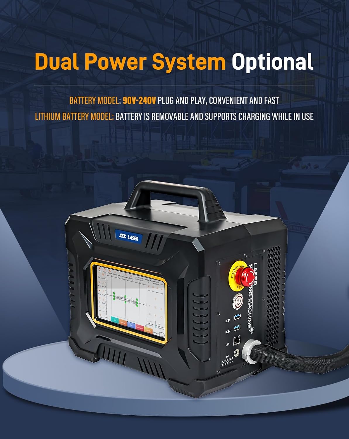 60W Handheld Laser Marking Machine 100 * 100mm Lens with Battery for Precision Engraving on Copper, Steel, Leather, Acrylic, etc Class 1 Laser Output Power 0.39mW