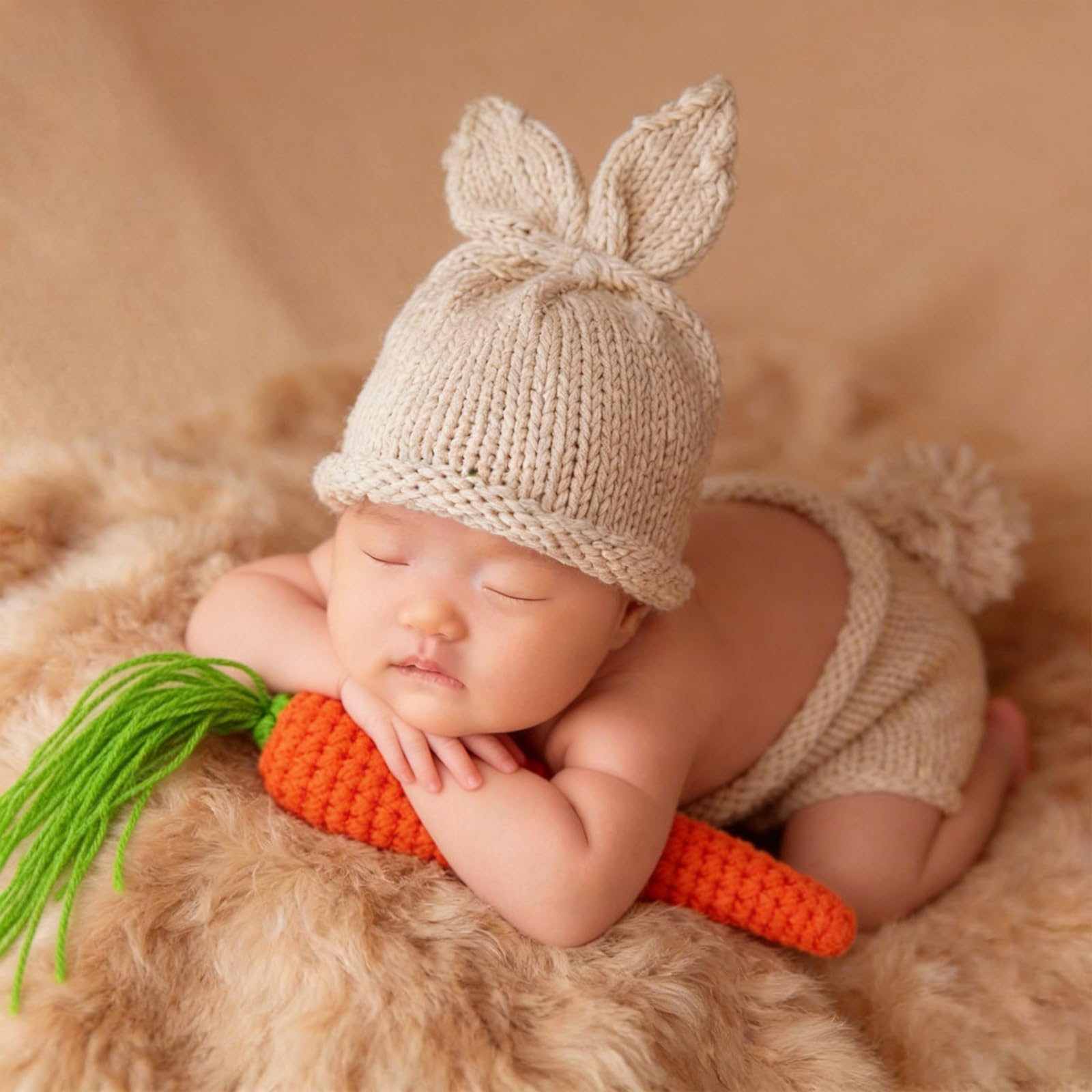 Newborn Photography Prop, Baby Easter Gift Knitted Photoshoot Costume, Baby First Easter Photo Rabbit Outfits (0-3 Months) - 5
