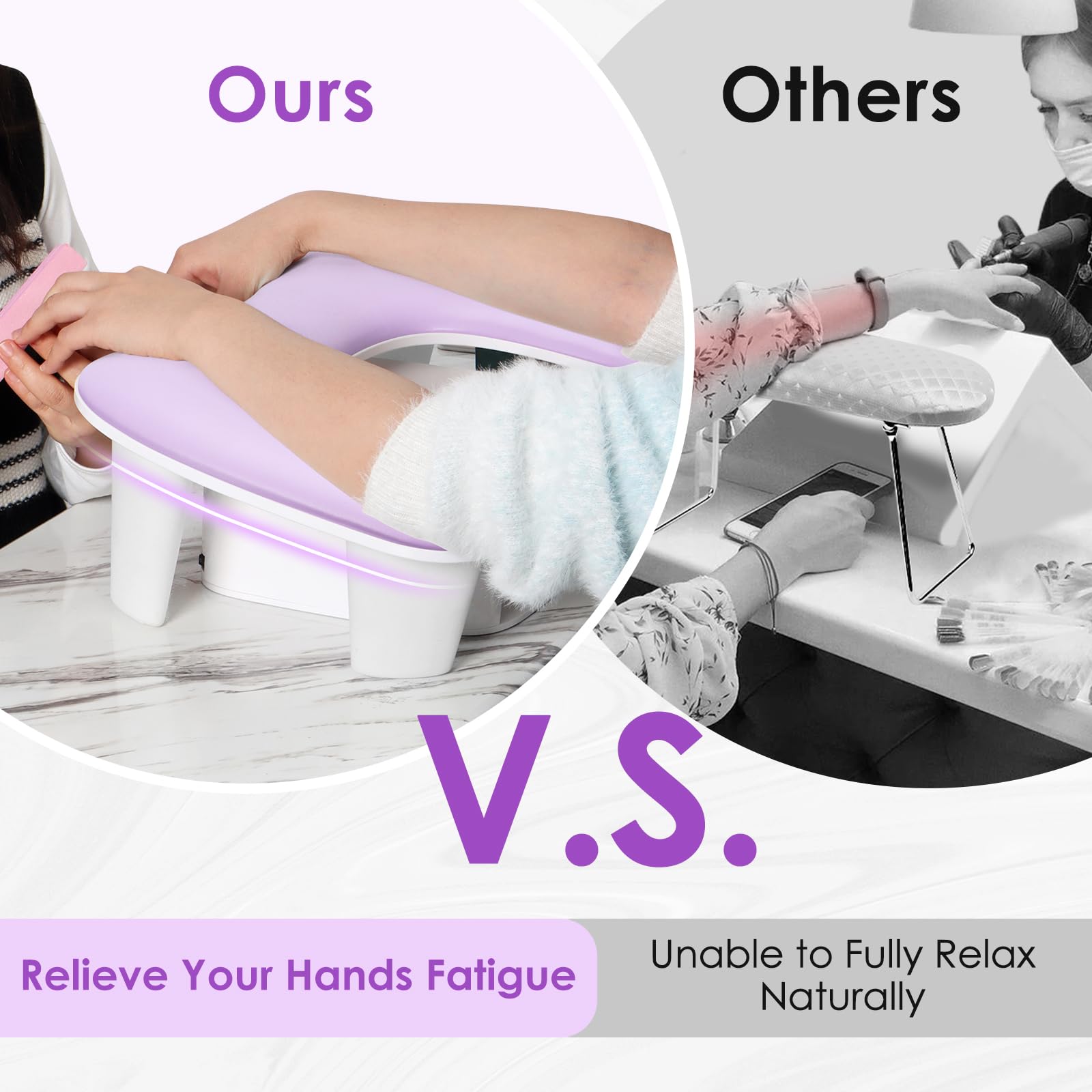 LIONVISON Reposabrazos para Nail Techs en forma de U, cómodo cojín de almohada para manicura, reposabrazos de piel sintética para tecnología de arte de uñas acrílicas, instalación rápida, color morado