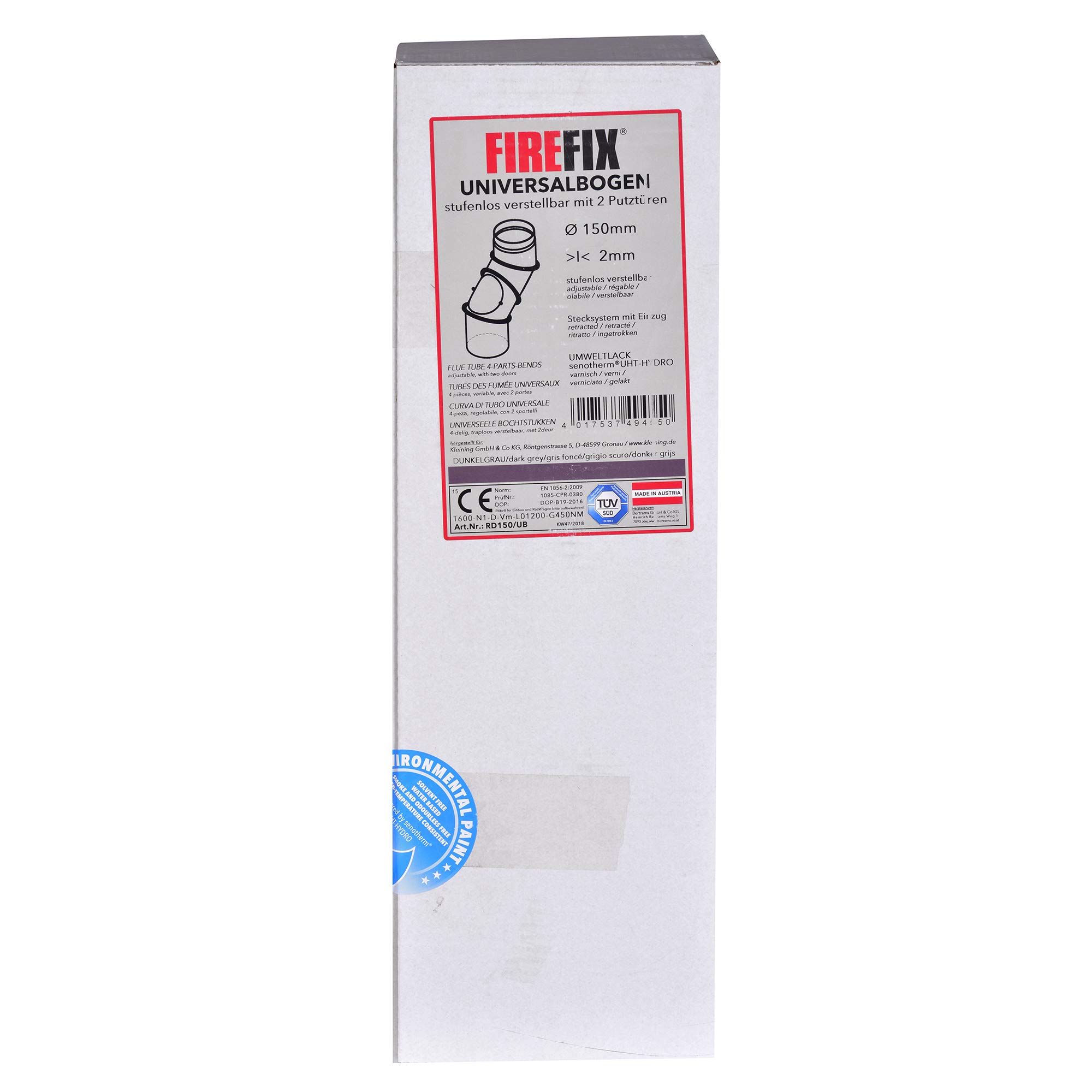 Tubo universale per stufa in acciaio spesso 2 mm (tubo fumo) di diametro 150 mm, per stufe e focolari, Senotherm, grigio scuro, regolabile da 0 a 90 gradi, con due ante per la pulizia