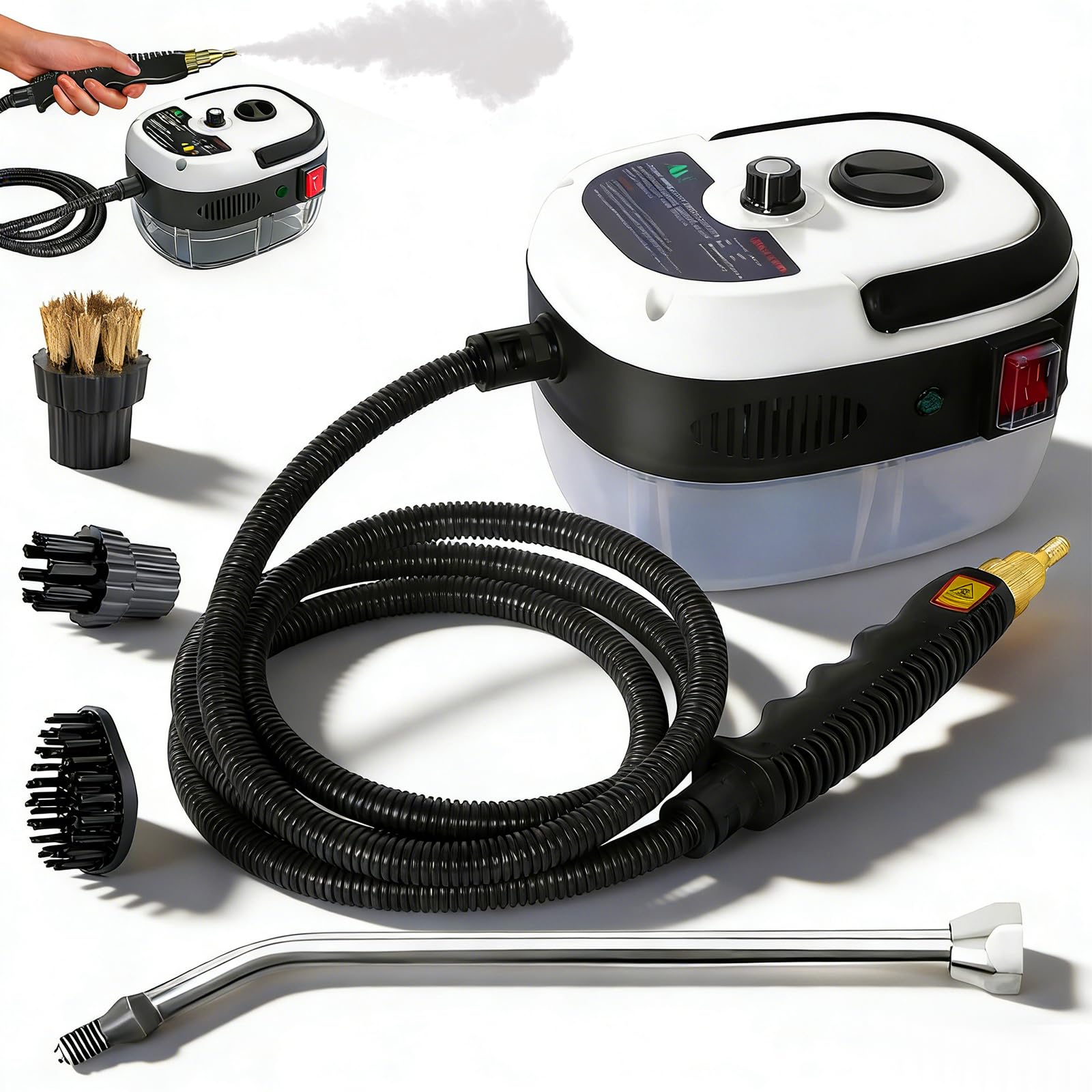 NP Zertylre High Temperature Steam Cleaner Portable Handheld Steam Cleaner 2500W 3Bar High Pressure Car Washer with Brush Heads for Kitchen, Furniture, Cookware, Walls, Grease Stains