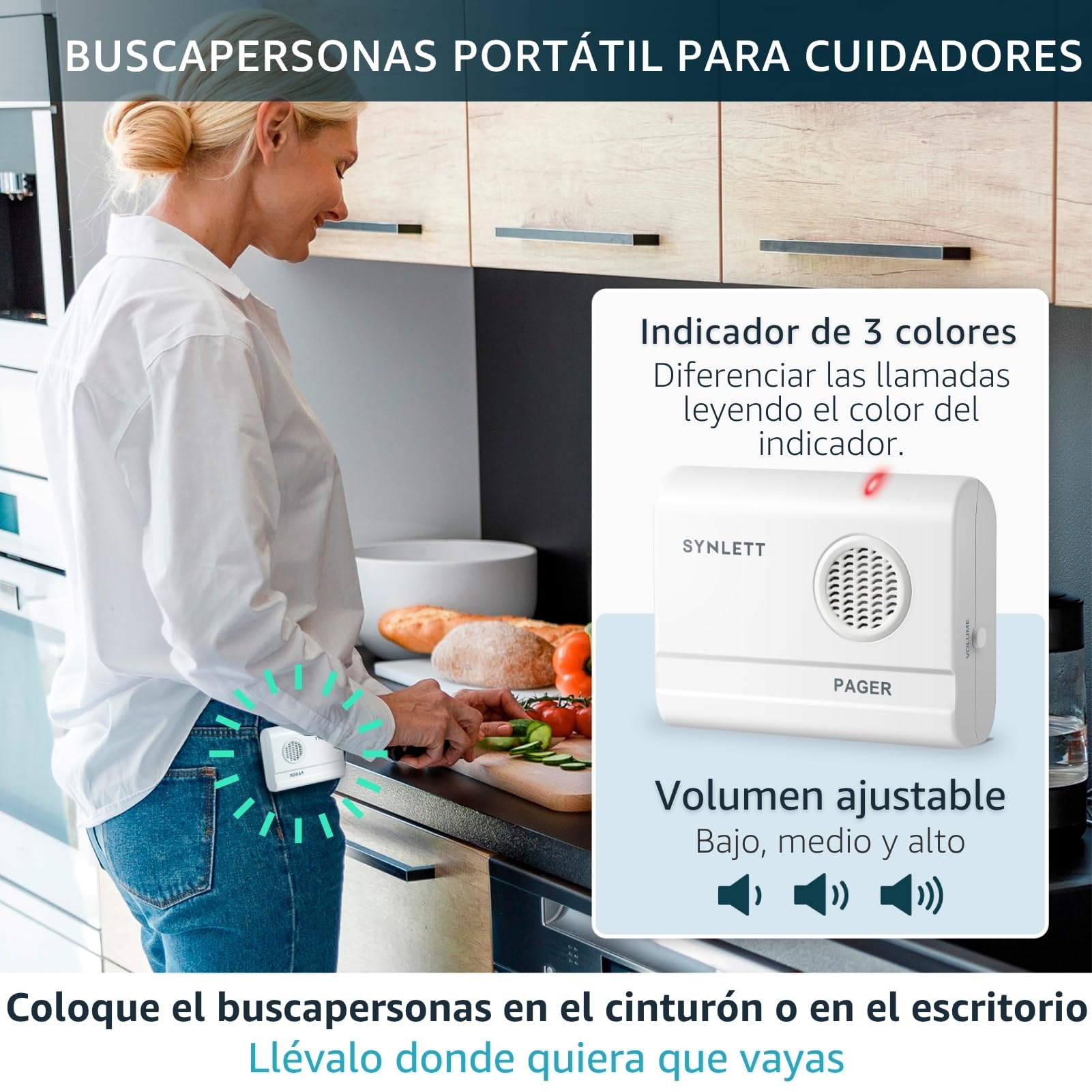 Buscapersonas con 1 Sensor de Movimiento y 1 Pager Portátil Sistema de Alarma de Cama para Ancianos Teleasistencia Prevención de Caídas Hogar Residencias