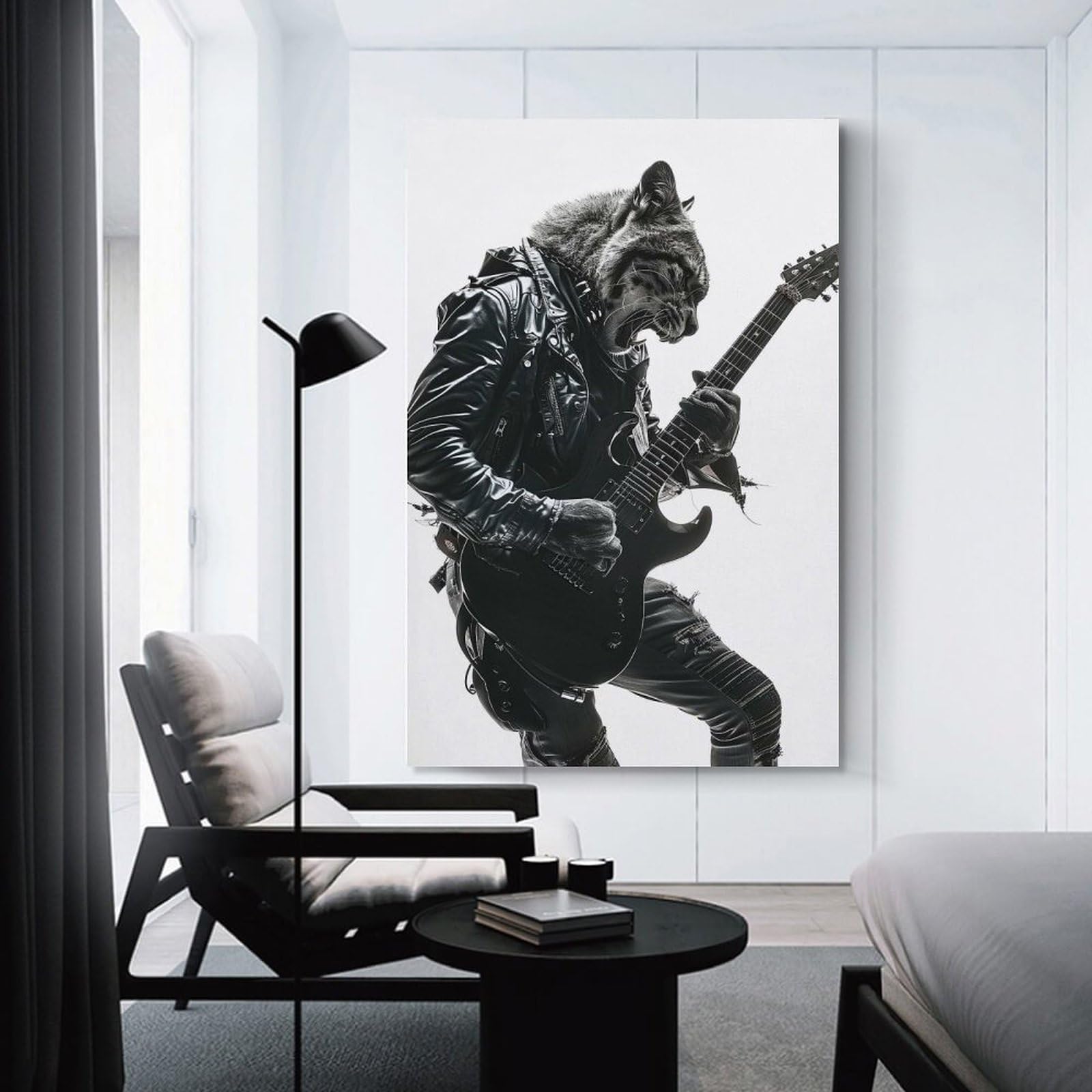 Junmoney Cougar Guitar Canvas Wall Decor 20x30inch(50x75cm), for Corridors, Hallways Or Apartment Entries, A Stylish Accent for Home Entrances