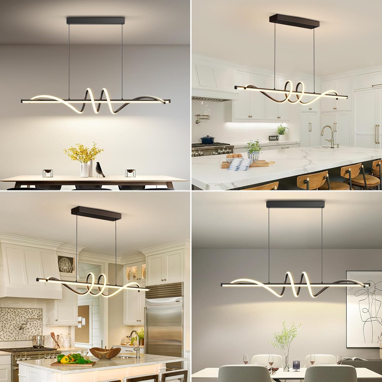 Modern LED Pendant Lights, 47in Chandelier Dimmable with Remote Control 3000k-6000K Adjustable Color Temperature, Aluminum Island Lighting Lamp Fixture for Kitchen, Dining Room, Billiard Room