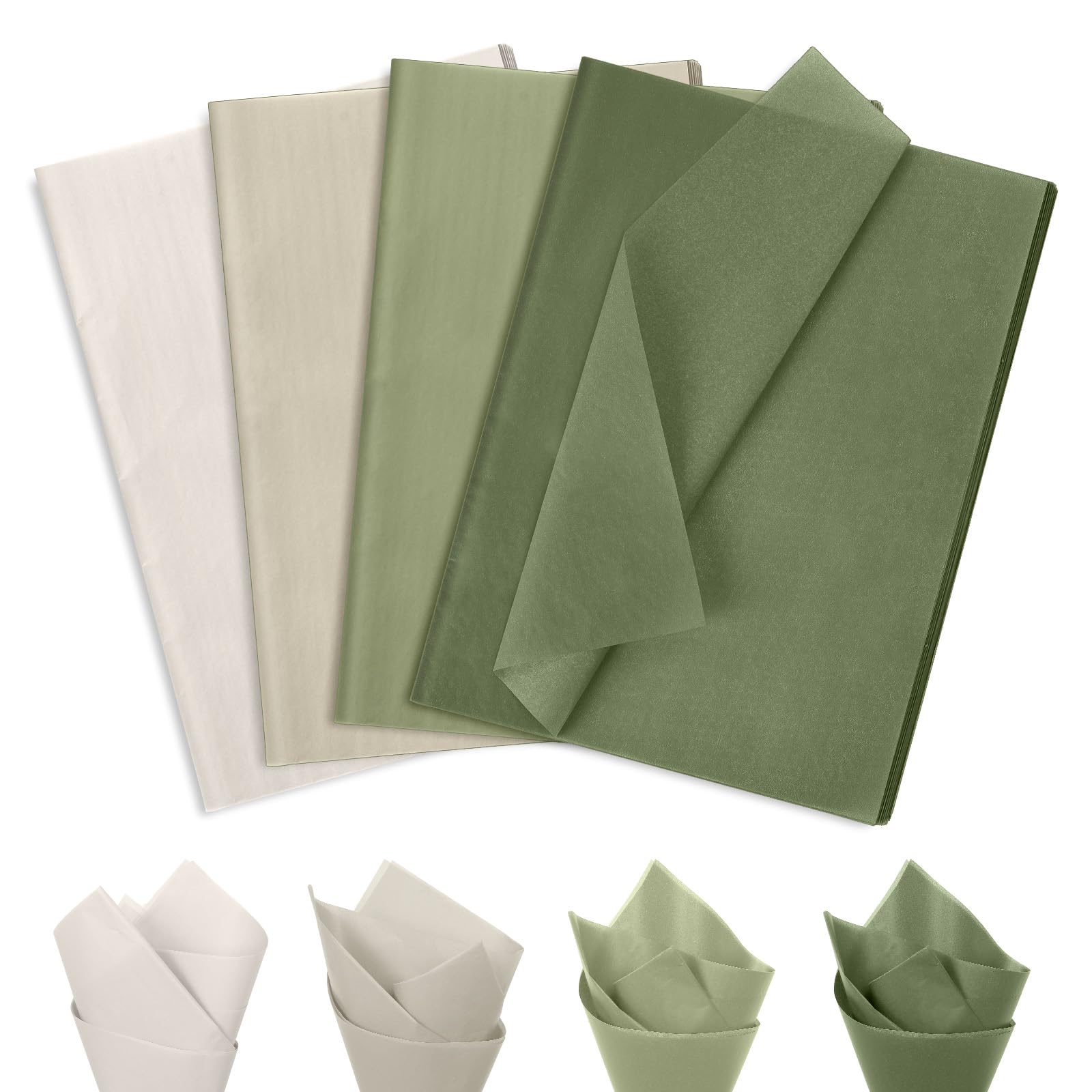 Larcenciel Sage Green Tissue Paper For Wrapping Gifts, 60 Pcs Tissue Paper Sheets For Packaging Gift Bags, Flower Art Crafts DIY Gift Wrap For