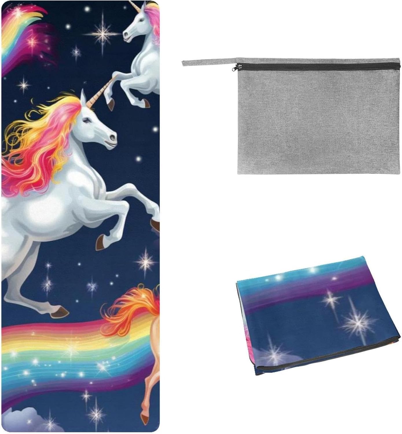 Yoga Towel, Rainbow Unicorn Pattern Non Slip Sweat Absorbent Hot Yoga Mat Towel for Hot Yoga, Pilates and Fitness - 72.8" x 26.8"