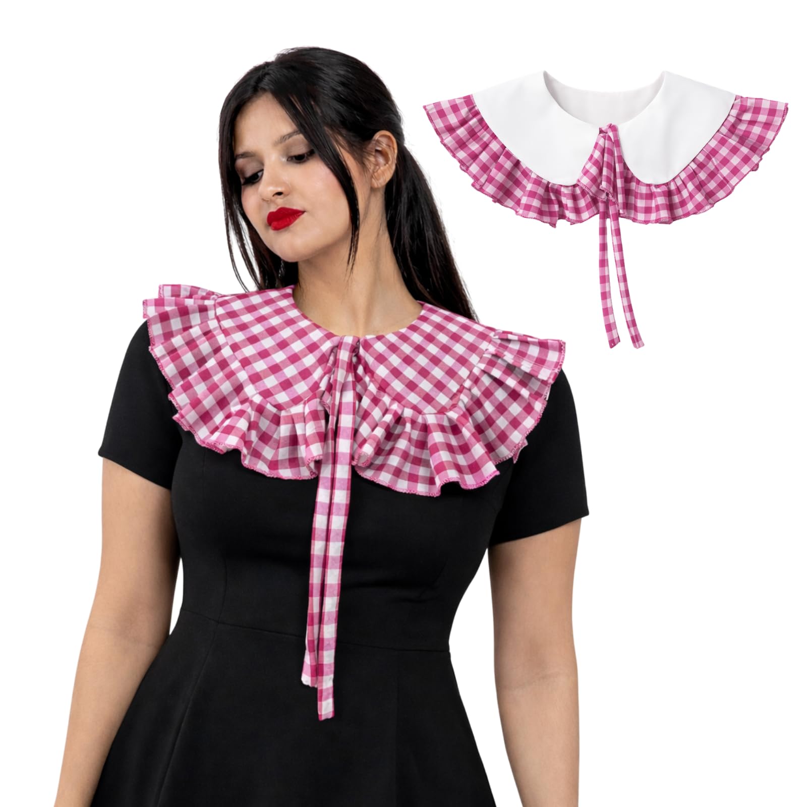 Pink Reversible Detachable Collar for Women – 2-in-1 Dickey Collar | Pink and White False Shirt Collarr | Gingham Cotton Fake Collarr | Handmade Peter Pan Korean Fashion Accessory-image-38
