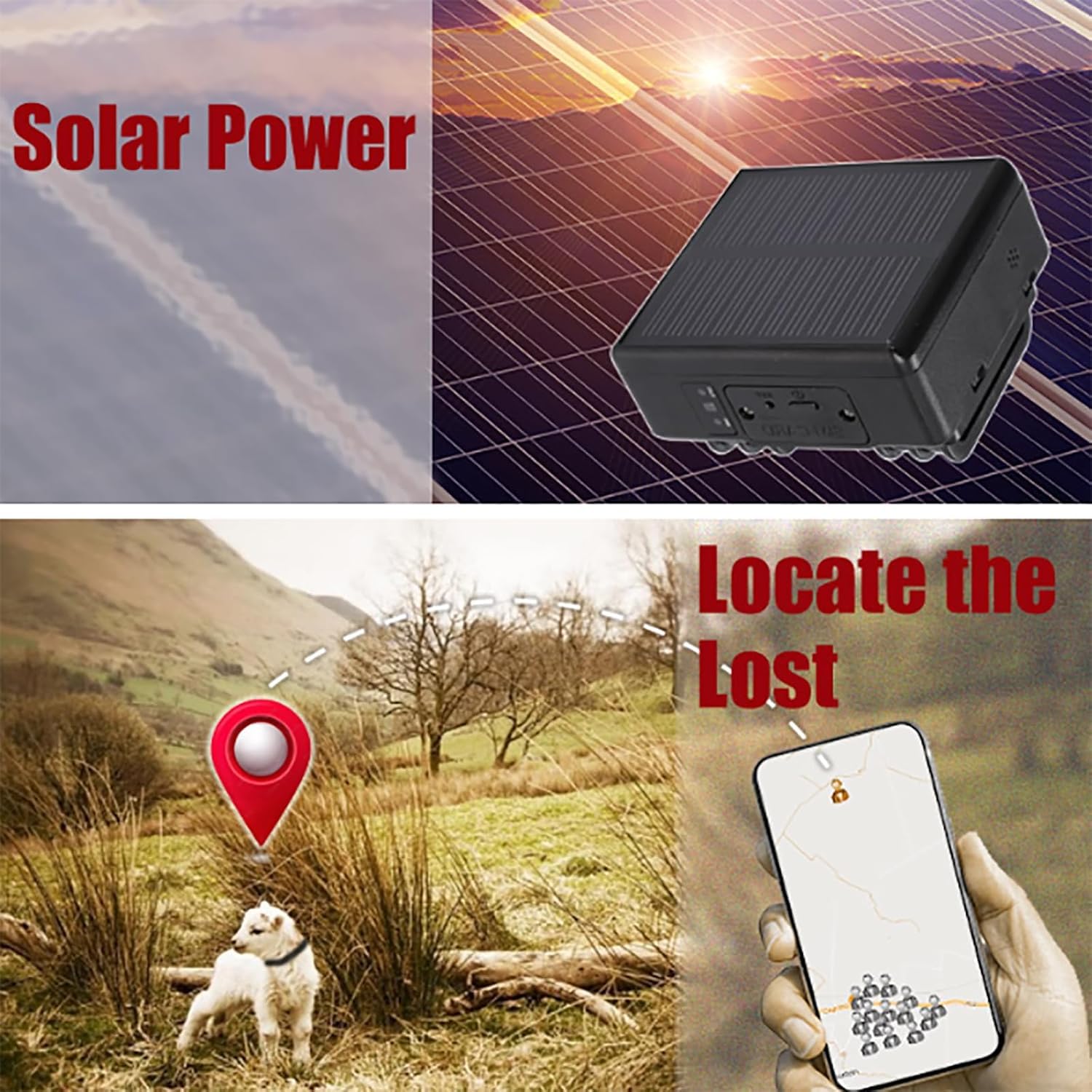 Localizador Animal Solar, Dispositivo localizador GPS para Animales Grandes, 9000mAh/seguimiento en Tiempo Real/Impermeable IP67/función antirrobo, Ideal para Ganado Vacuno, ovejas