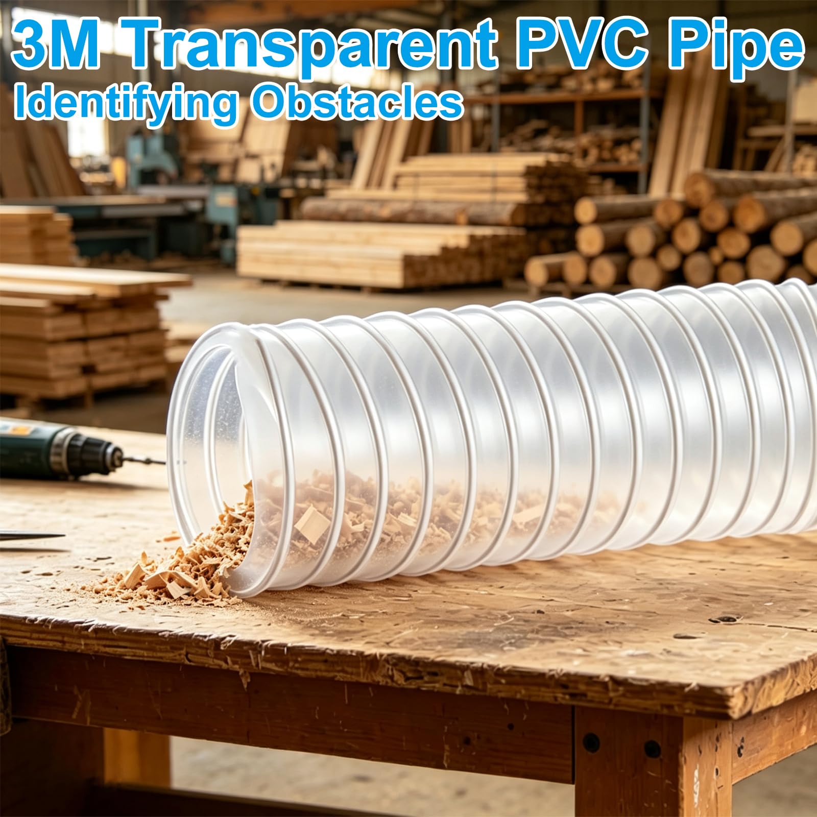Tubo per aspirapolvere, 50 mm, trasparente, in PVC trasparente, tubo di aspirazione