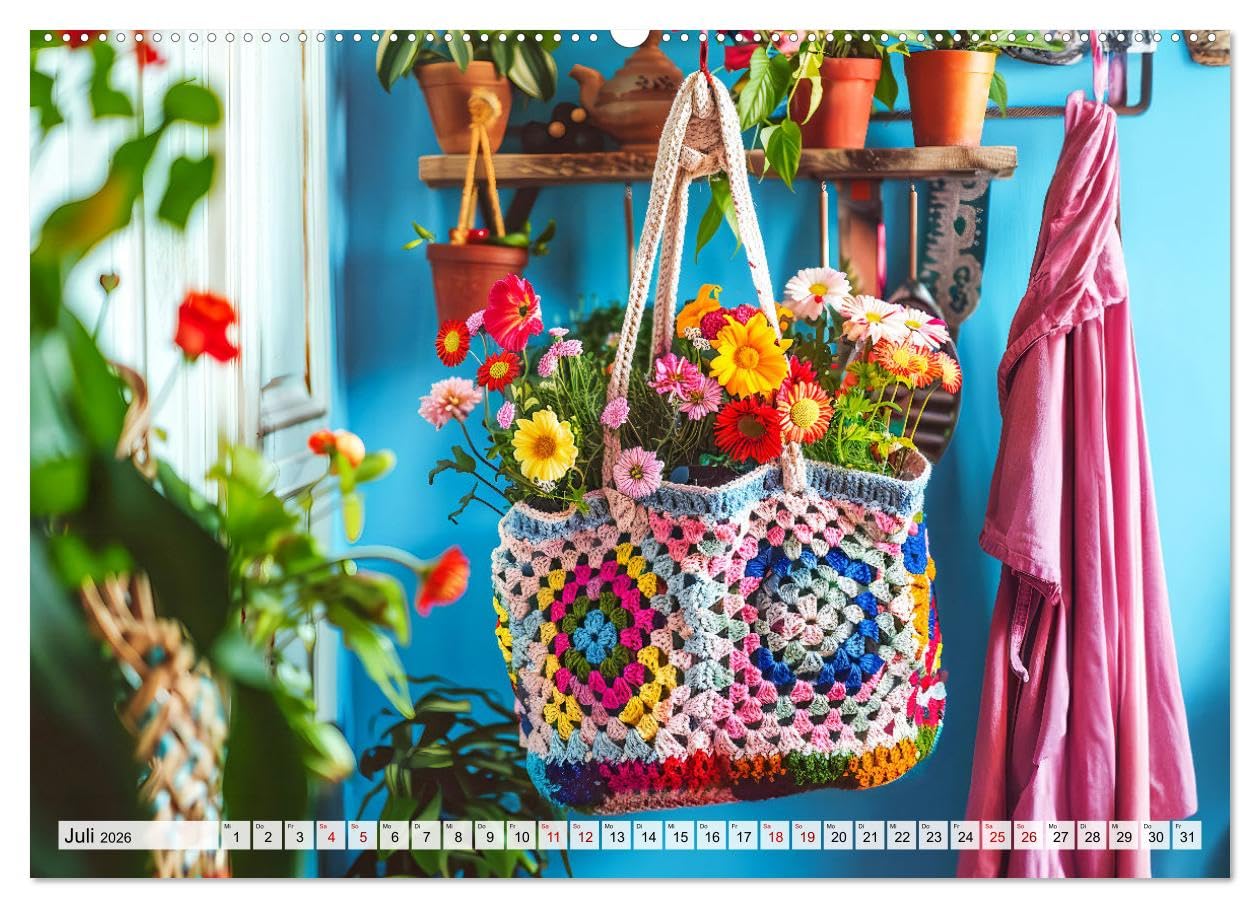 Granny Square Kunst - Ein Jahr voller kreativer Häkelideen (hochwertiger Premium Wandkalender 2026 DIN A2 quer), Kunstdruck in Hochglanz: Häkelkunst ... Ein Jahr voller Kreativität (CALVENDO Hobbys)