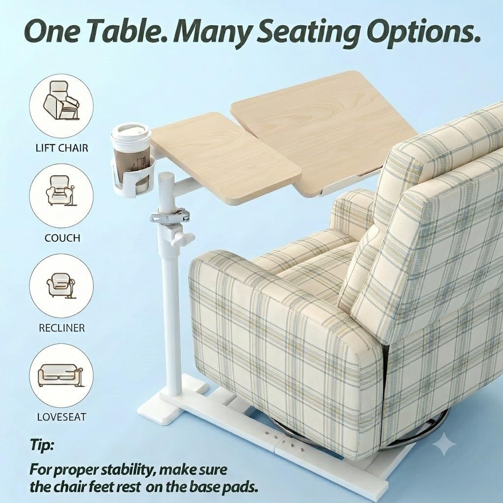 YUHFERA Swivel Table for Recliner Chair with Tilting Top, Adjustable Laptop Side Table for Couch, Slide Under Tray Tables (Natural Maple)