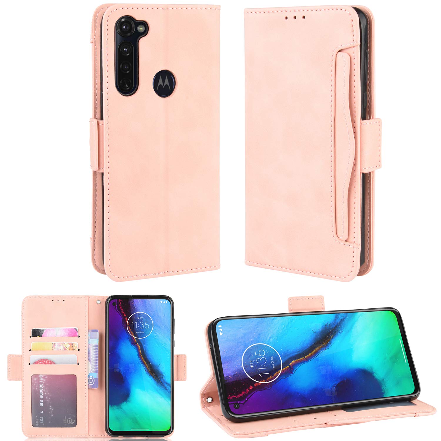 FengXinZi Compatible with Moto G Stylus/G Pro 2020 Wallet Case with Card Holder,Credit Card Slots Anti-Scratch Shockproof Protective Premium PU Leather Kickstand XT2043-4 GStylus Caese Women Men Pink