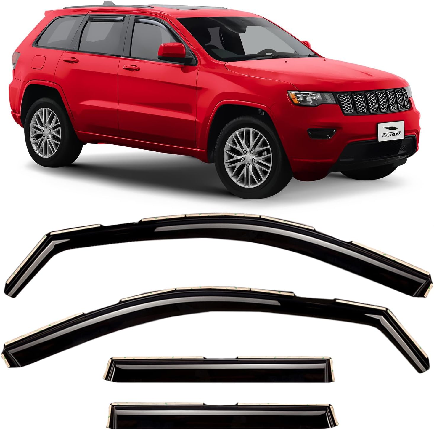 Voron Glass in-Channel Extra Durable Rain Guards for Jeep Grand Cherokee 2011-2021, Window Deflectors, Vent Window Visors, 4 Pieces - 220125