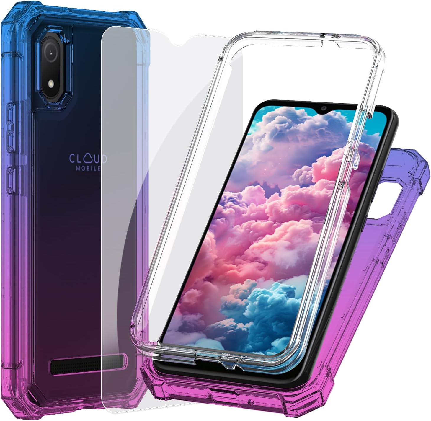 Ailiber Case for Stratus C8, Cloud C8 Phone Case with Screen Protector, Dual Layer Protection, Shockproof Corners TPU Bumper, Slim Silicone Cell Phone Cover for C8-Blue Pink