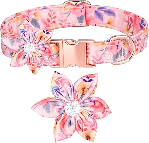 Miniatura 6 de TDTOK - Collar de perro femenino con flor desmontable, hebilla de seguridad de metal, collar floral de algodón suave y cómodo para perros pequeños,