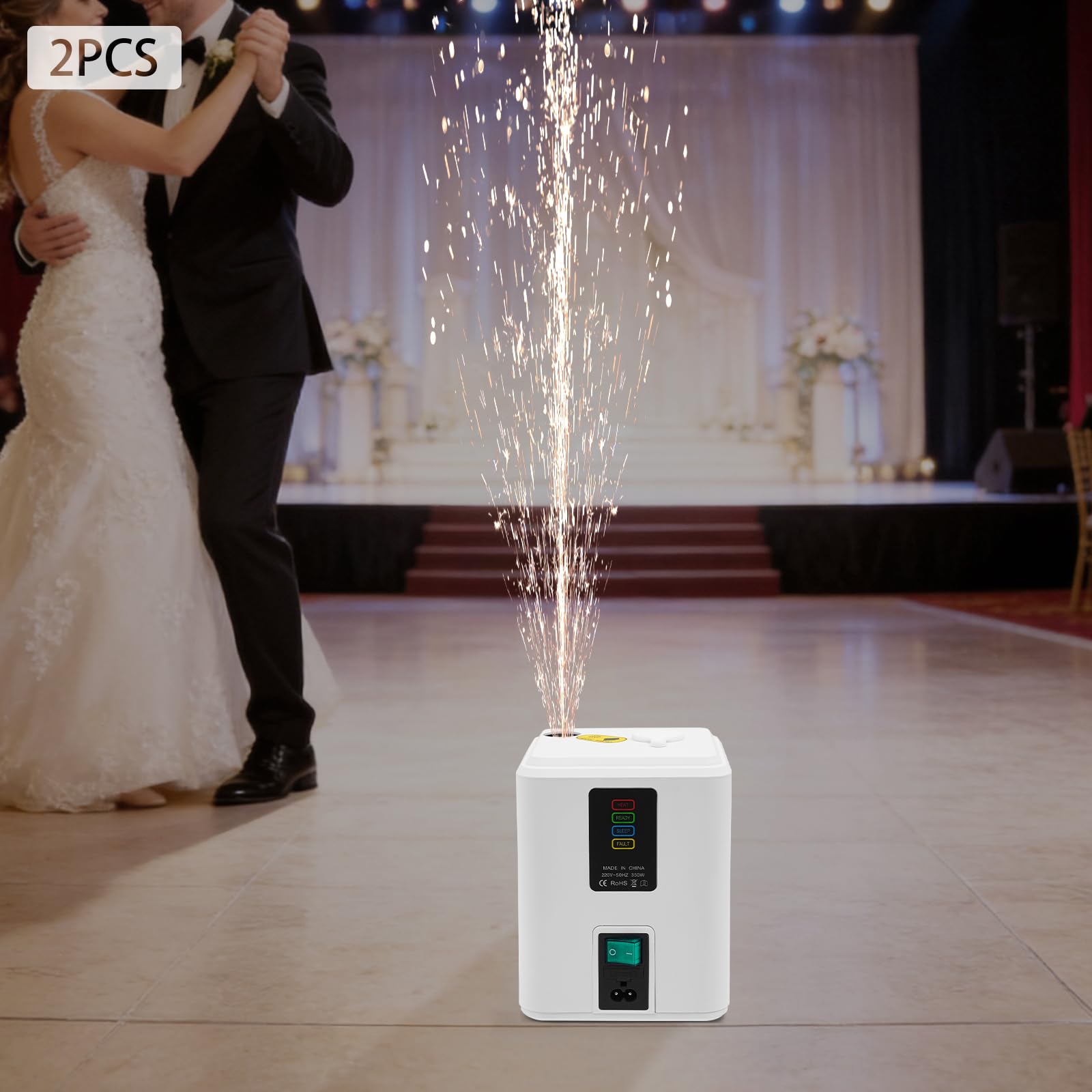 Mini máquina de chispas en frío, 2 unidades, 350 W, 220 V, electrónica, con mando a distancia, máquina de chispas verticales para decoración de escenarios, bodas, Navidad (blanco)