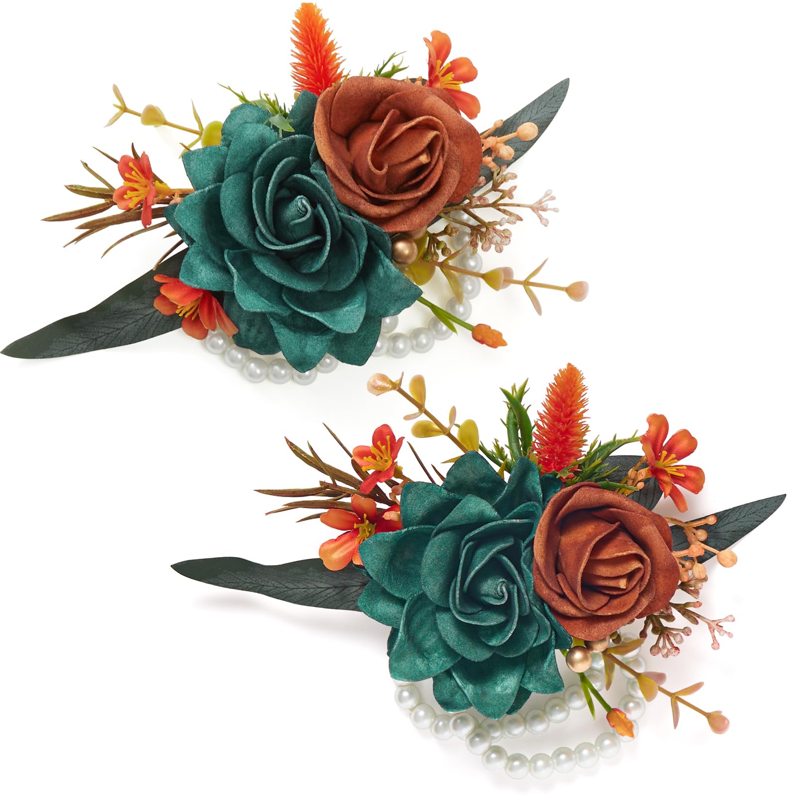 Corsages de poignet haut de gamme Serwalin en fleurs artificielles orange