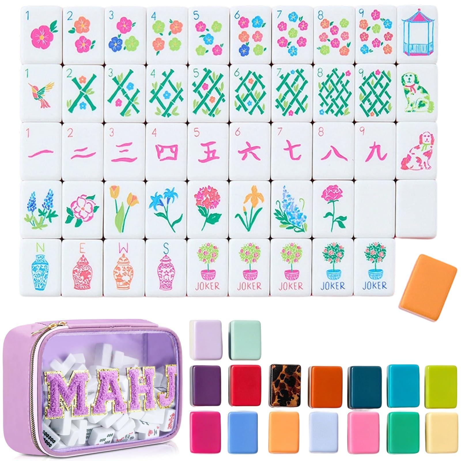 ELMVAR 4 Layer Mahjong Tiles, Multiple Styles 160 Pcs Acrylic American Mahjong Tiles Set, Engraved Mahjong Tile with Exquisite Carrying Bag, Clear Engraving, Home Trips Social Game (7)