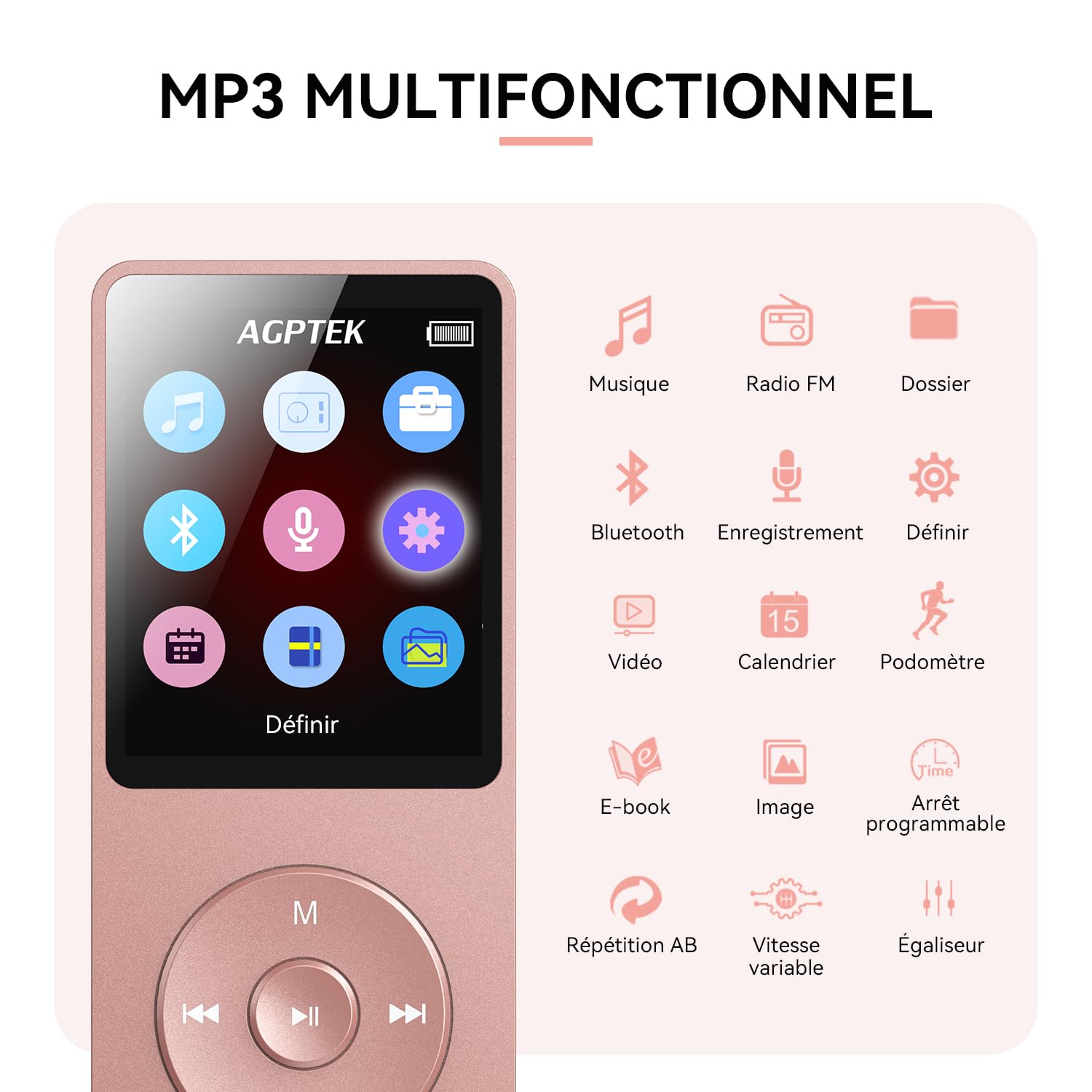Lecteur MP3 AGPTEK 32 Go Bluetooth 5.3,Écran de 1,8 Pouces