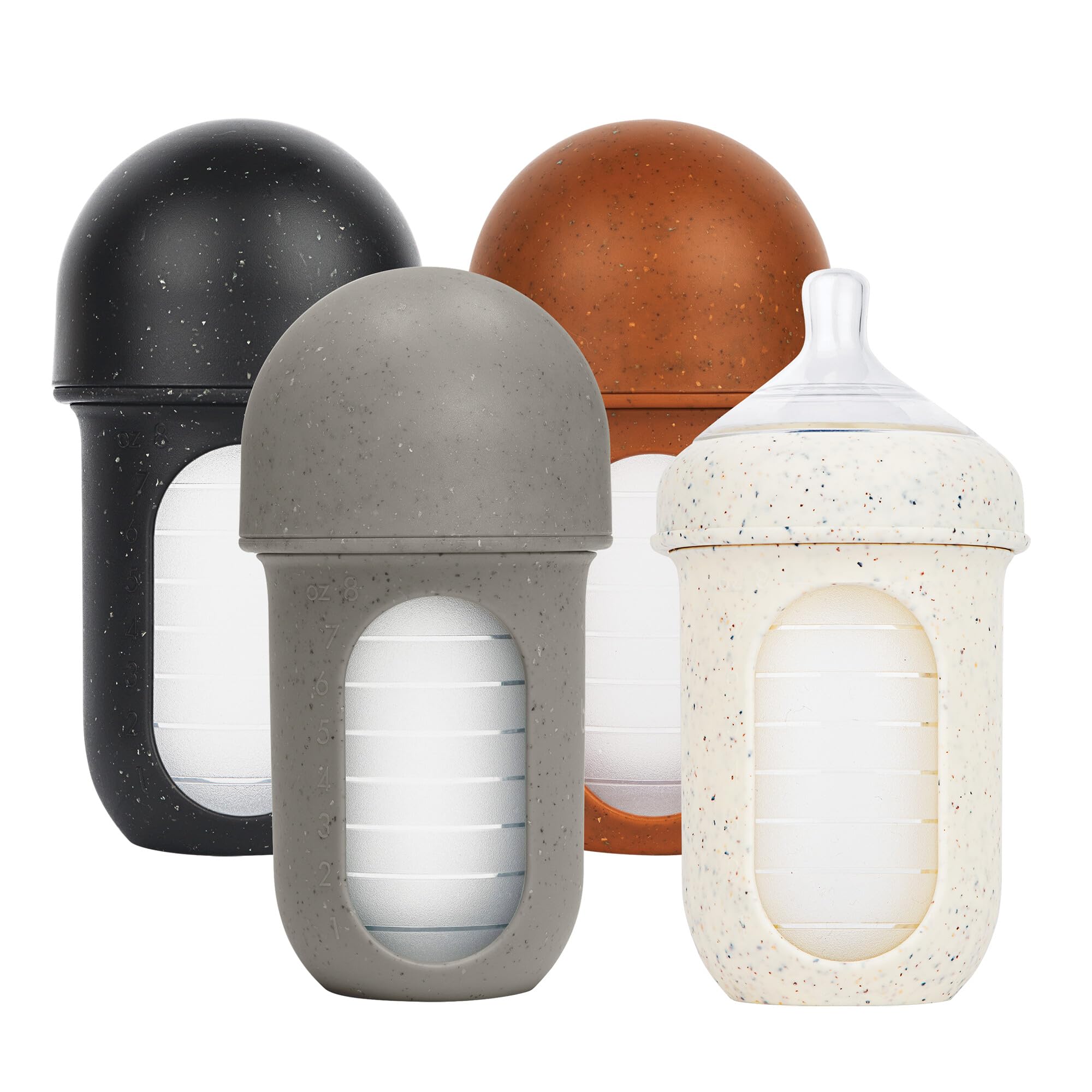 Boon Nursh Reusable Silicone Pouch Baby Bottles - Medium Flow Nipple - Silicone Baby Bottle Pouch and Nipple - Baby Feeding Essentials - Speckle - 3-6