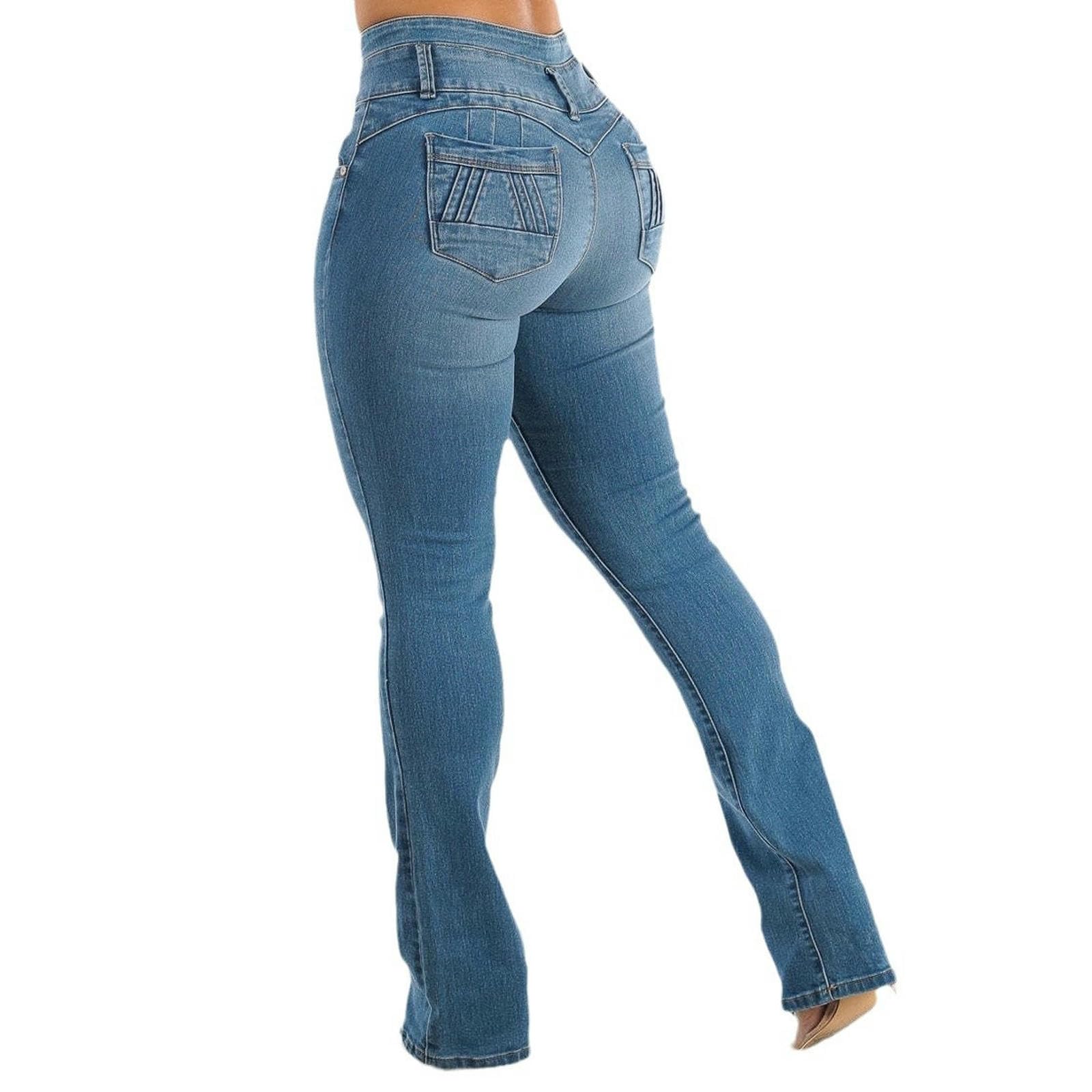 Jeans da Donna con Sollevamento Dell'anca Elasticizzati E vestibilità Skinny A Vita Alta, Pantaloni Skinny-Azzurro-XXL