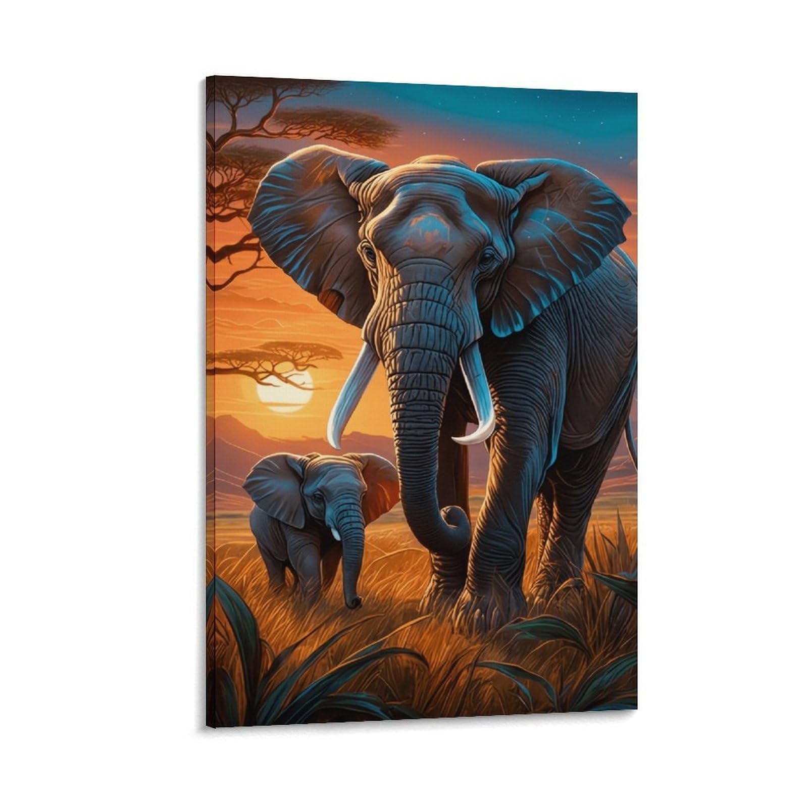 XPASHIQWC Elephant Wall Decor Poster African Savanna Canvas Prints Picture Modern Canvas Wall Art Picture Wall Hanging for Home Decorations 20x30inch(50x75cm)