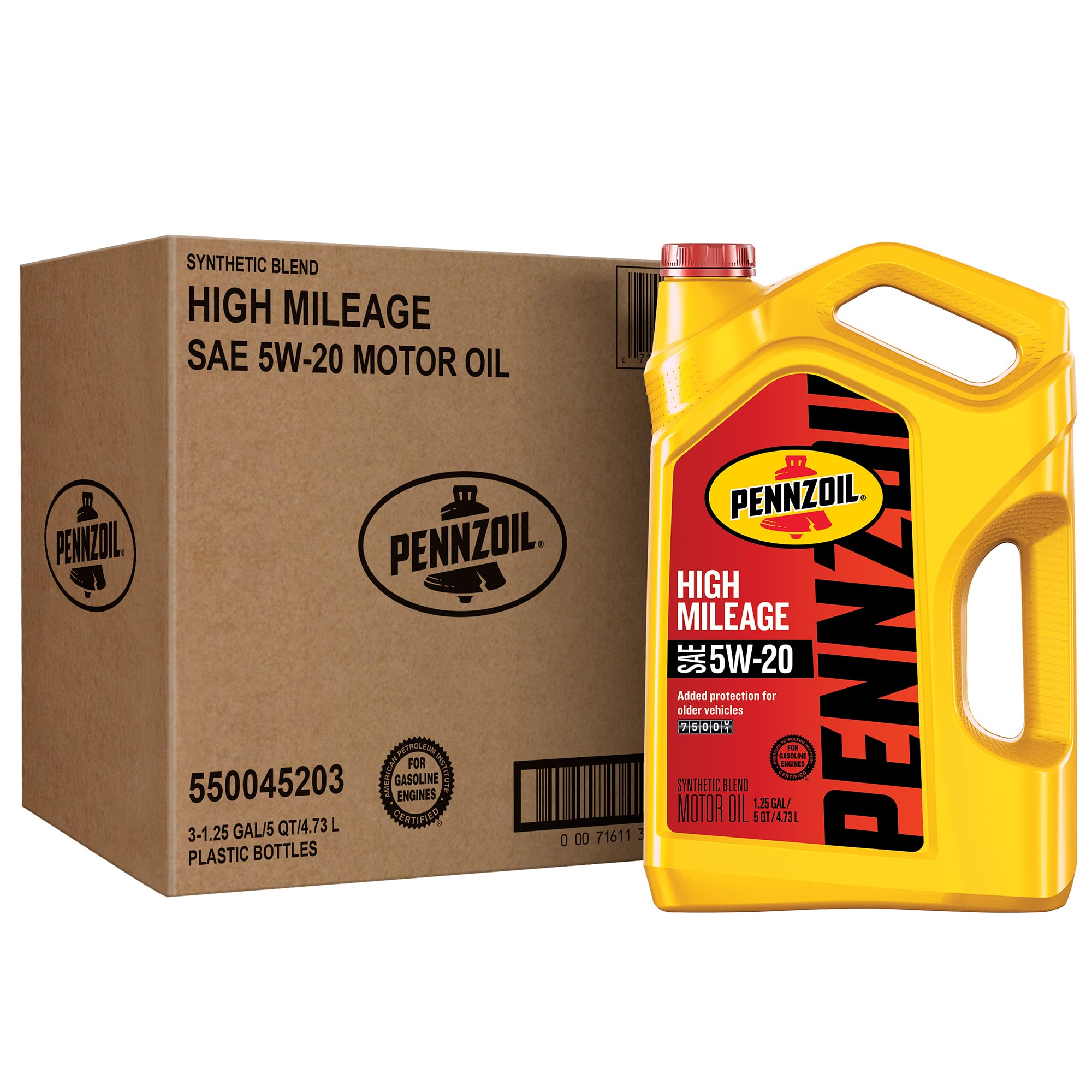 Pennzoil High Mileage Synthetic Blend 5W-20 Motor Oil for Vehicles Over 75K Miles (5-Quart, Case of 3)