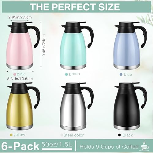 Miniatura 2 de Ziliny 6 jarras térmicas de café de 50 onzas para mantener el café caliente y frío, té las 24 horas, botella térmica al vacío de acero inoxidable de