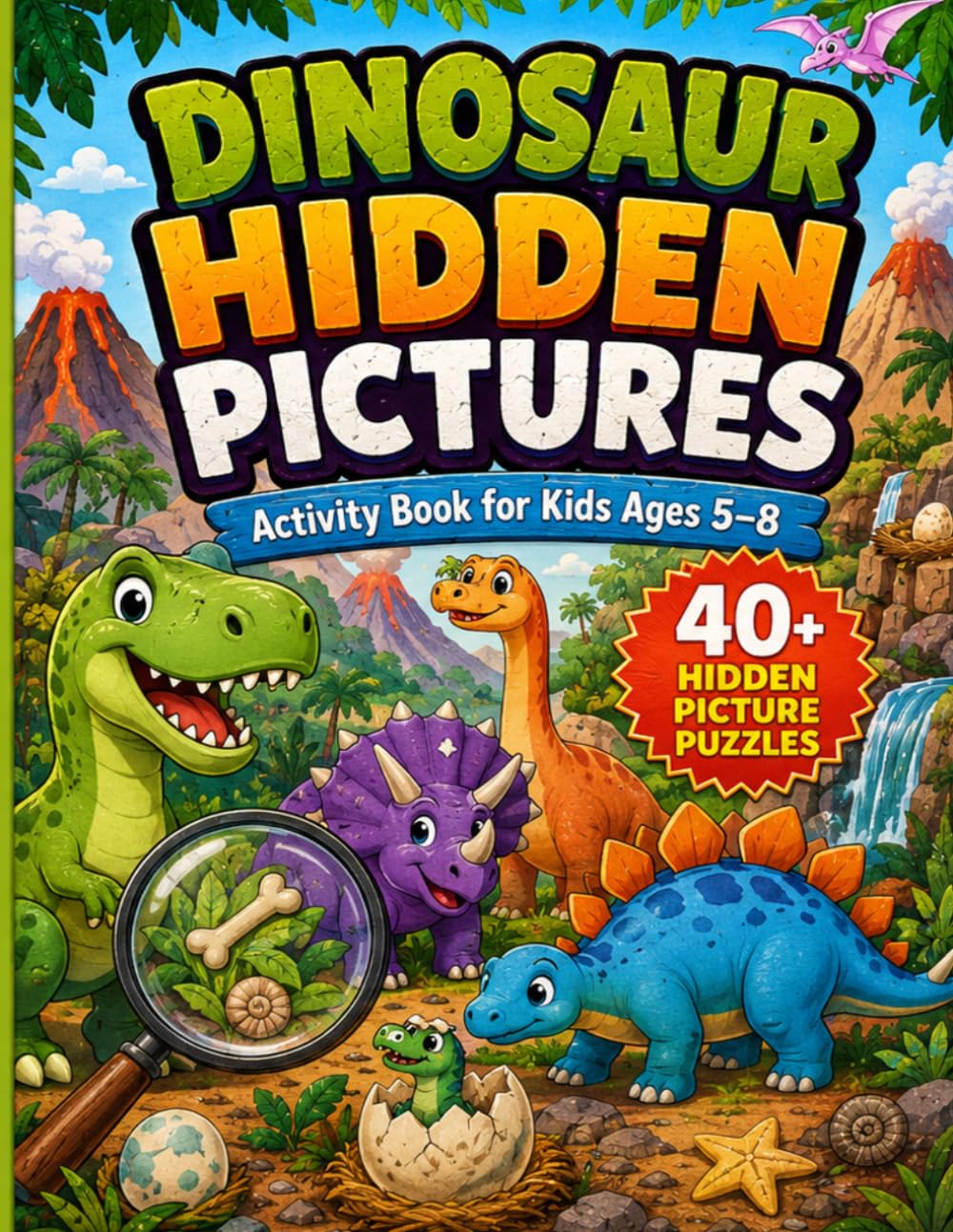 Dinosaur Hidden Pictures Activity Book for Kids Ages 5-8: 50 Fun Seek and Find Puzzles with Dinosaurs, Fossils, Volcanoes, and Prehistoric Adventures