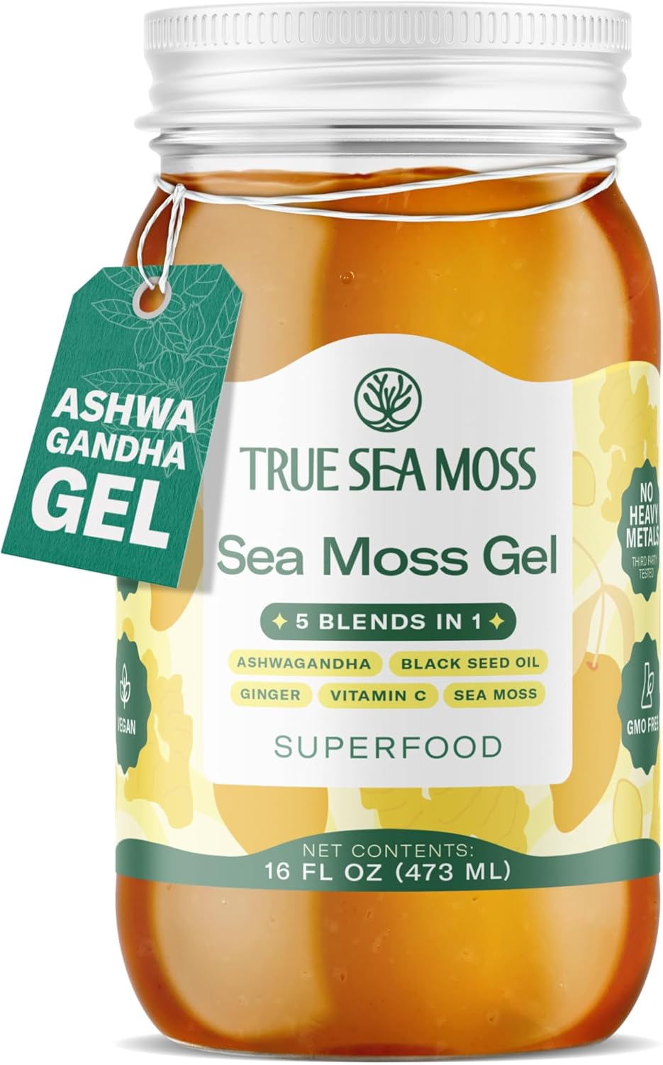 TrueSeaMoss Sea Moss Gel – Made in USA – 5-in-1 Formula – Wildcrafted Seamoss, Ashwagandha & Jarred Vegetables – Ashwagandha, Pack of 1 (Labels may Vary)