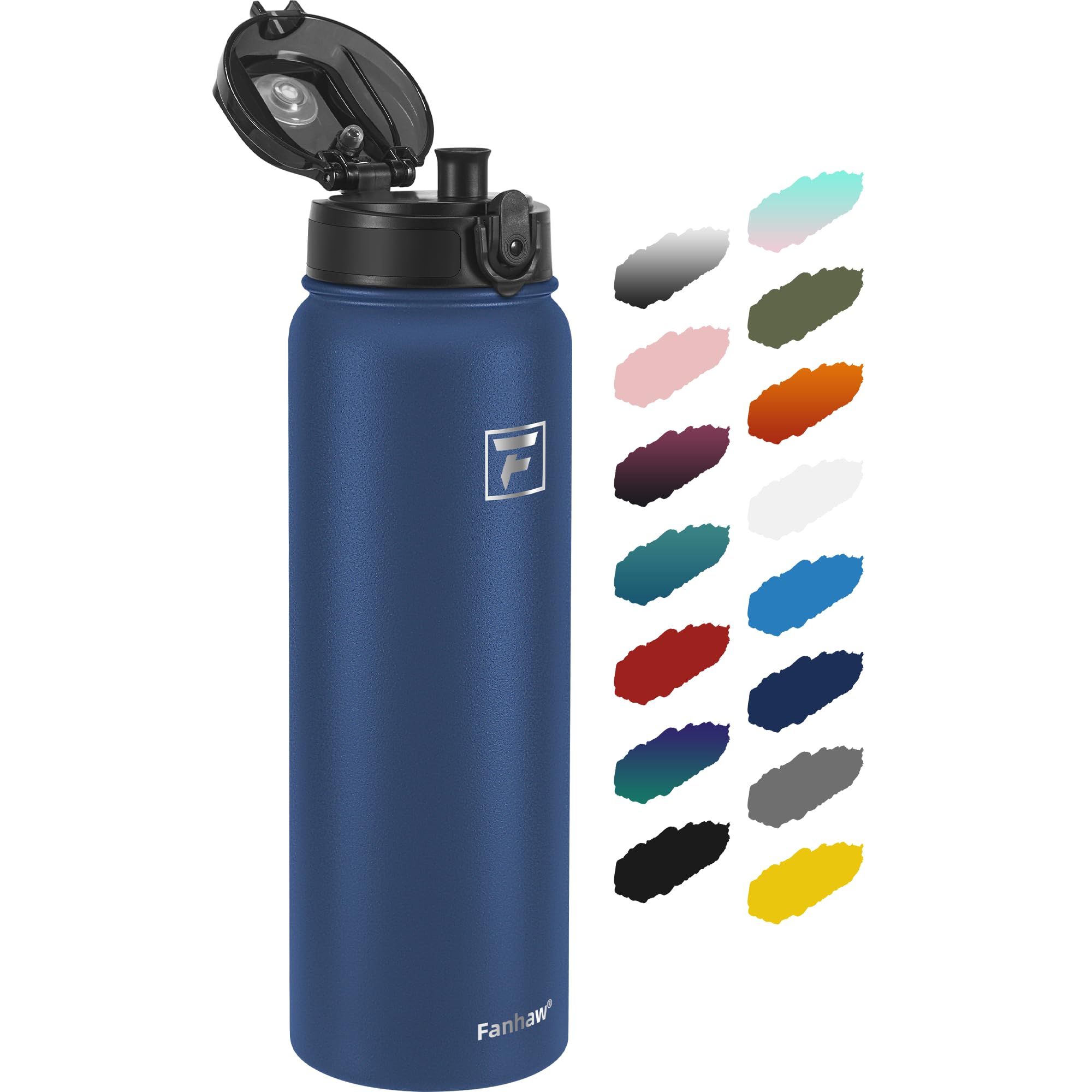 Fanhaw Botella de agua aislada con tapa de pico – 32 oz de acero inoxidable al vacío de doble pared reutilizable, a prueba de fugas y sudor, botella de agua deportiva apta para lavavajillas con tapa