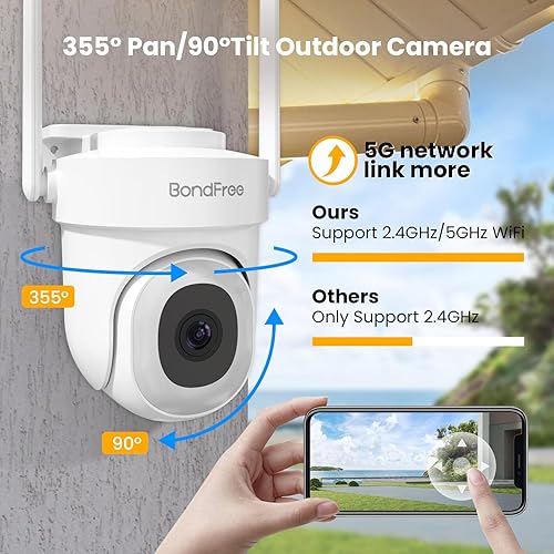 Miniatura 3 de BondFree Paquete de 2 cámaras de seguridad de 4MP para exteriores 2.45G WiFi para seguridad en el hogar con cámara de vigilancia PTZ de 360, visión