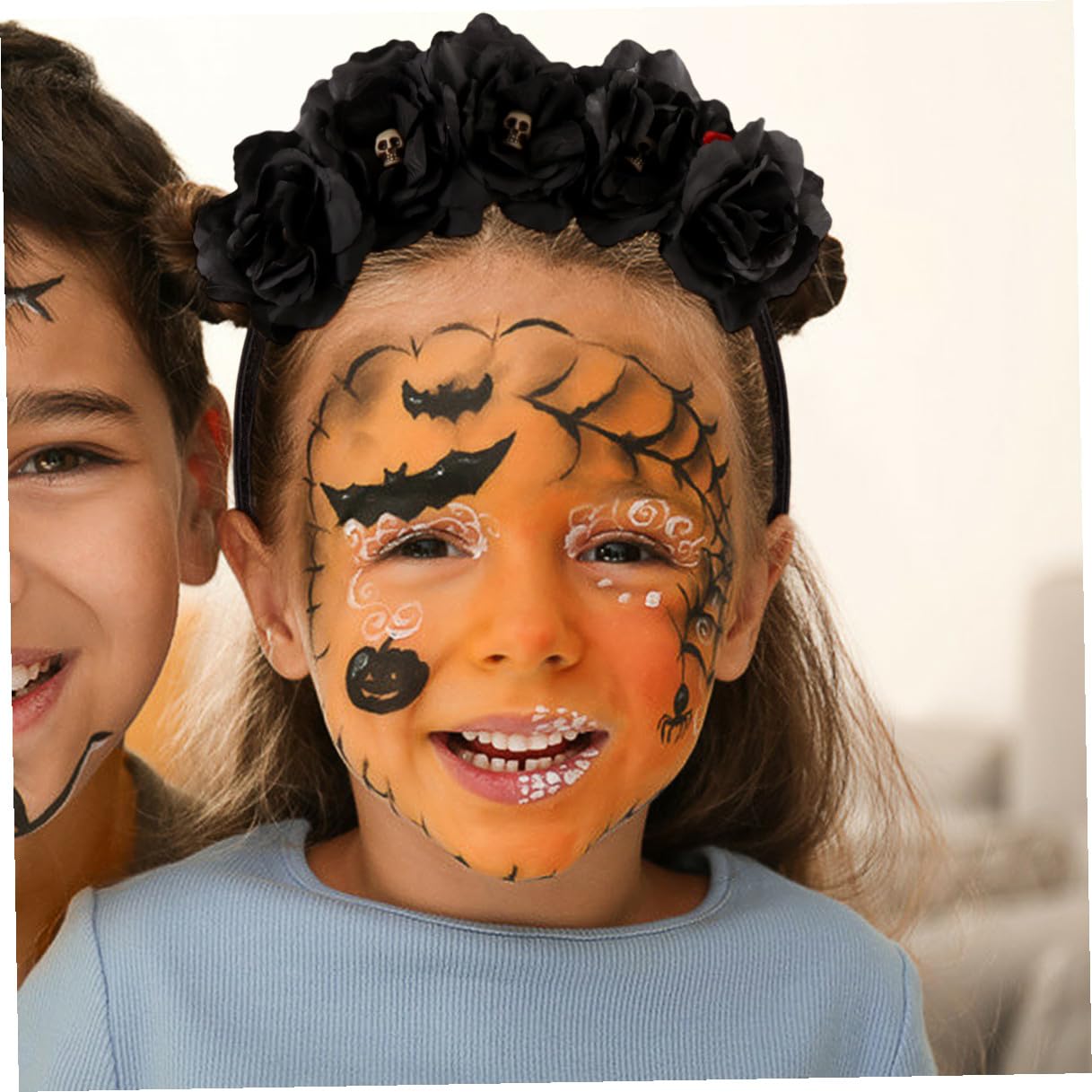 OSALADI Halloween Skull Headband with Simulated Flowers, Black Hair Hoop Hair Accessory for Halloween Party and Costume