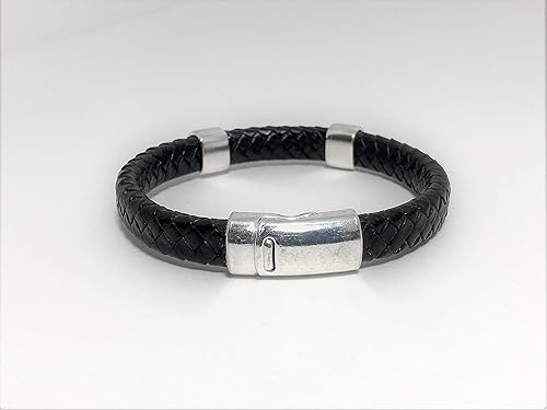 Miniatura 4 de Black Braided Leather and Silver Bracelet with Magnetic Clasp for Men and Women