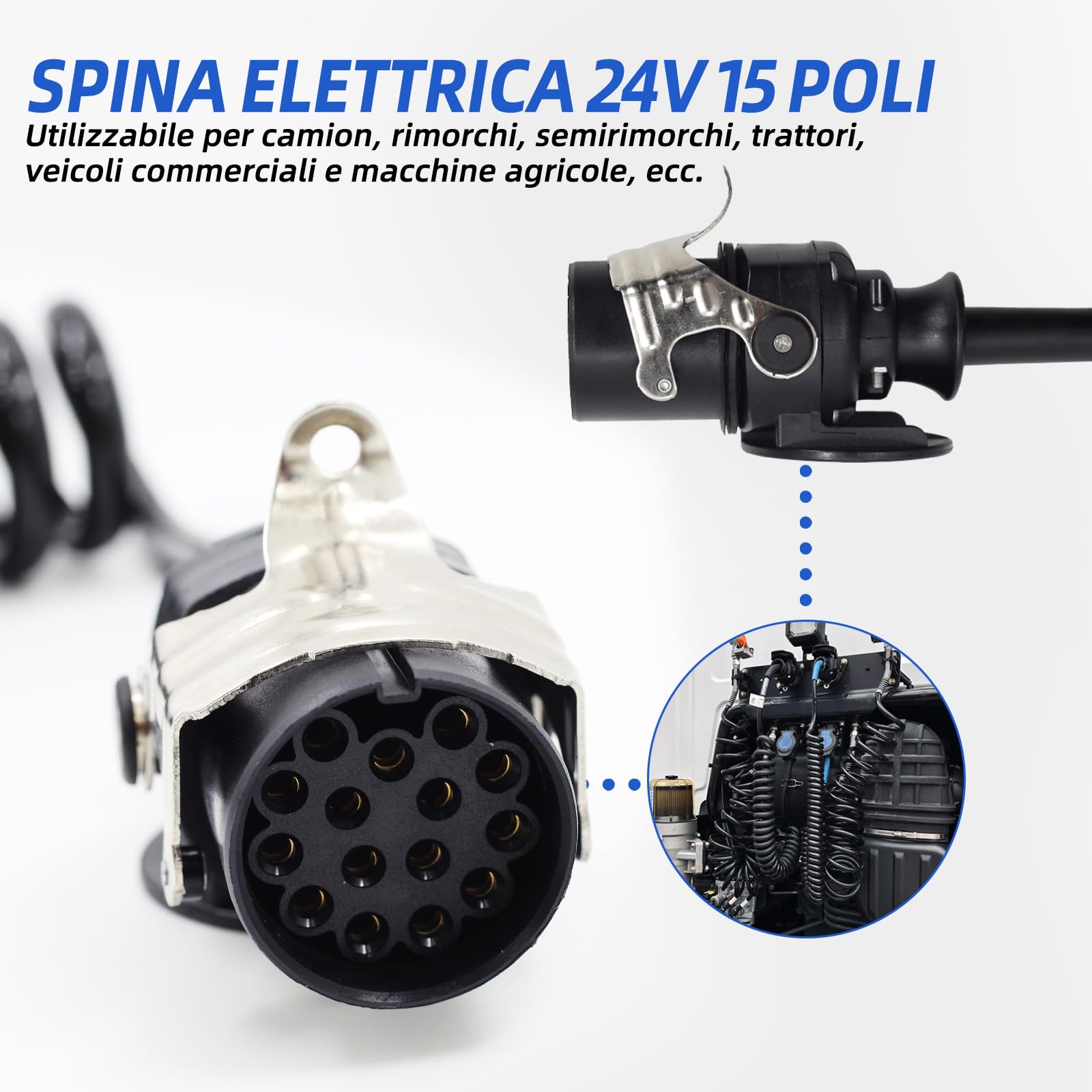 Avvolgicavo da 24 V, 15 poli, 3,8 m, per rimorchi camion pesanti, veicoli commerciali, semirimorchi, cavo adattatore specifico a 15 poli