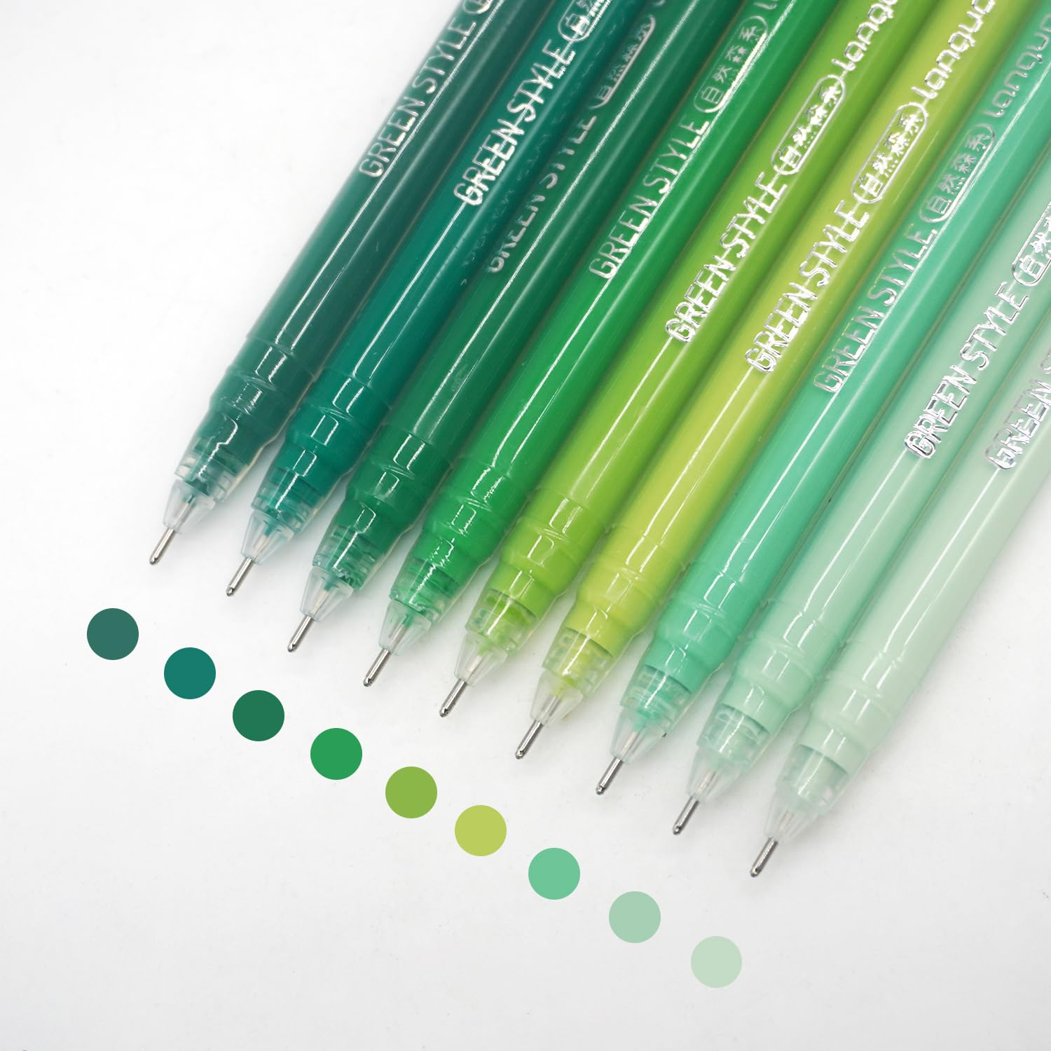 Yolaka Gel Pens with Fine Point 0.6mm, 9 Colors Drawing Pencils for Adult Coloring Books Smooth Writing Pen Set for Journaling(Green Style)