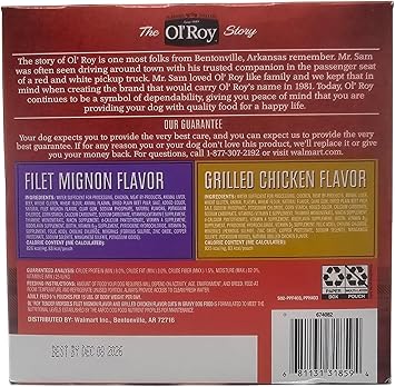 Ol' Roy Wet Dog Food Variety Pack Tender Morsels Filet Mignon and Grilled Chicken, 3.5oz Pouch (8 Count)