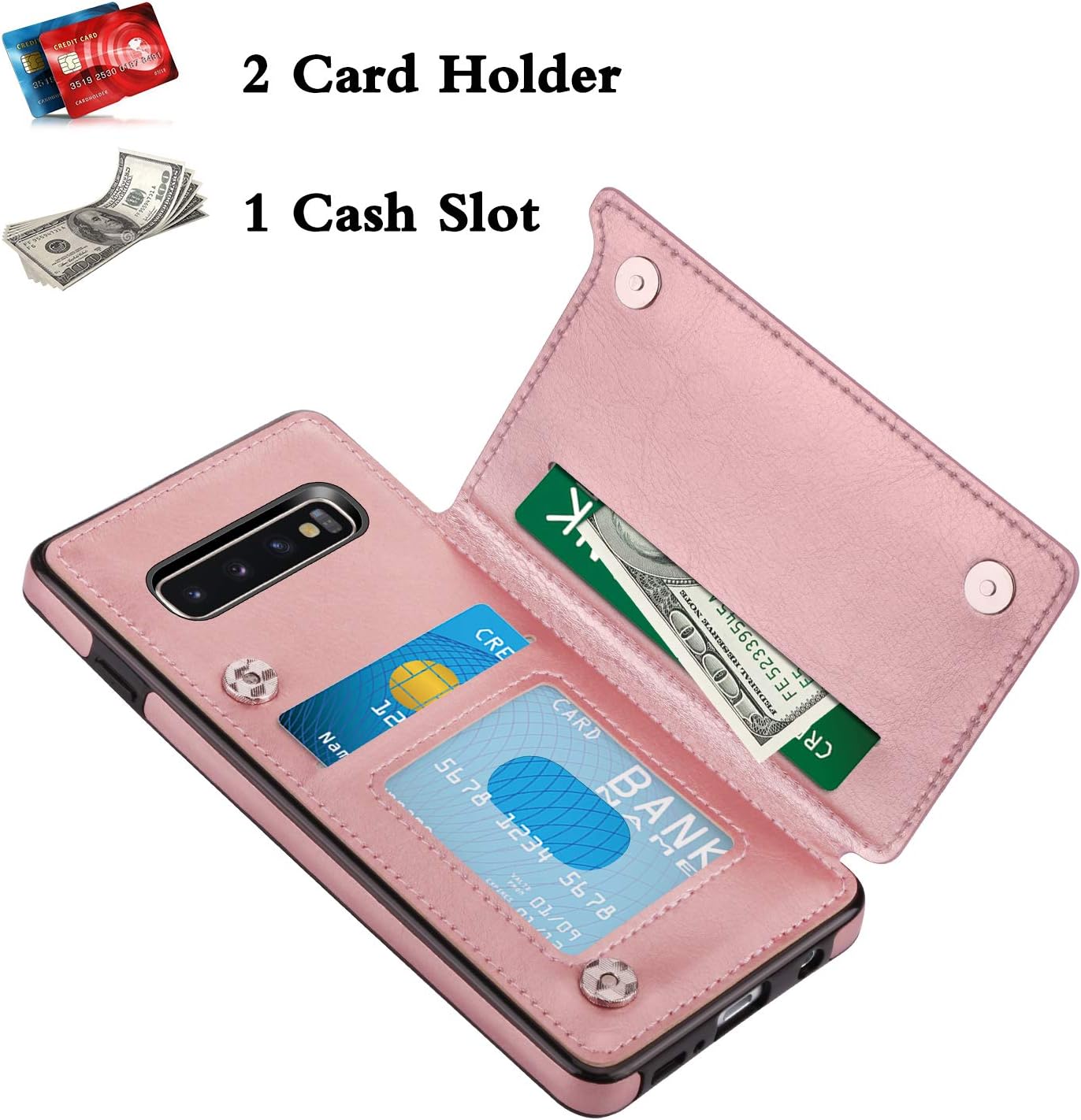 HianDier Wallet Case for Galaxy S10 Slim Protective Case with Credit Card Slot Holder for Women Flip Folio Soft PU Leather Magnetic Closure Cover Case for Samsung Galaxy S10 6.1 Inches, Rose Gold