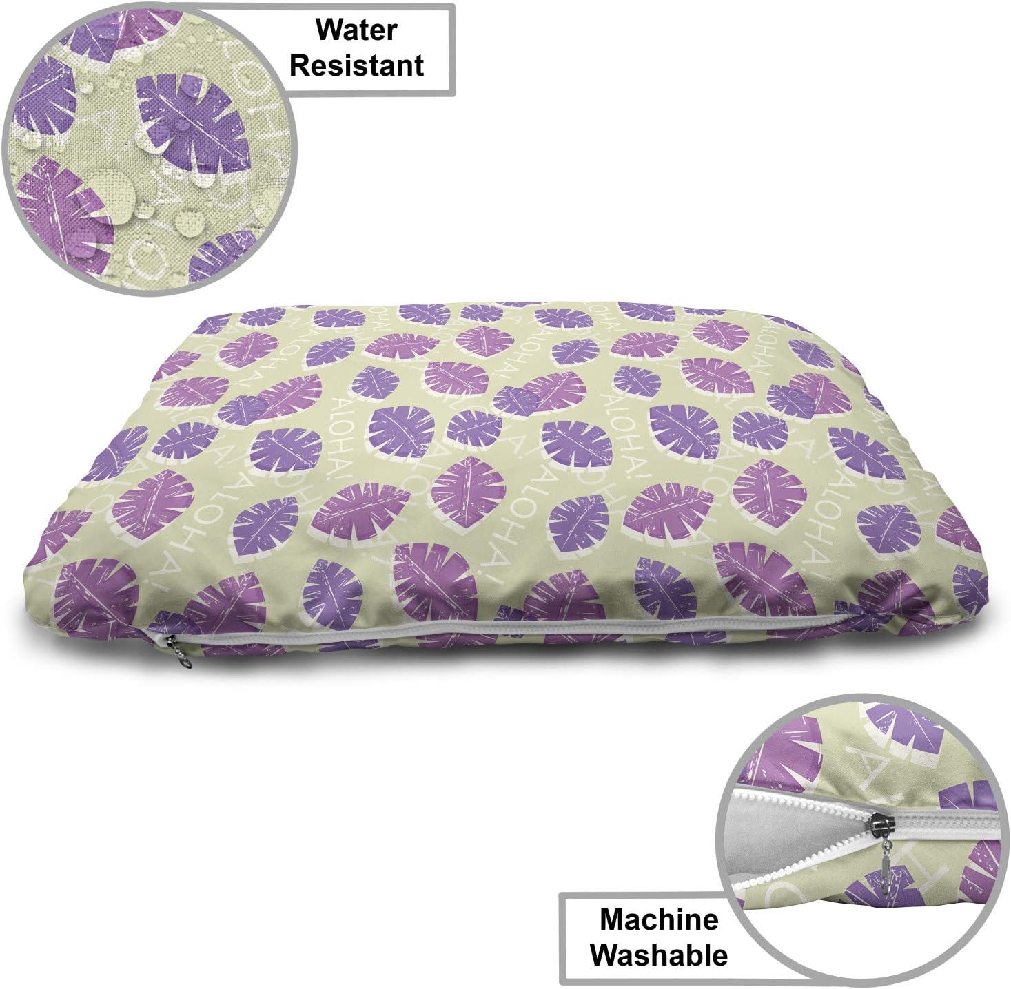 review Ambesonne Aloha Pet Bed, Leaves Pattern in a Grunge Style Repetitive and Sketchy Violet Tones, Chew Resistant Pad for Dogs and Cats Cushion with Removable Cover, 24